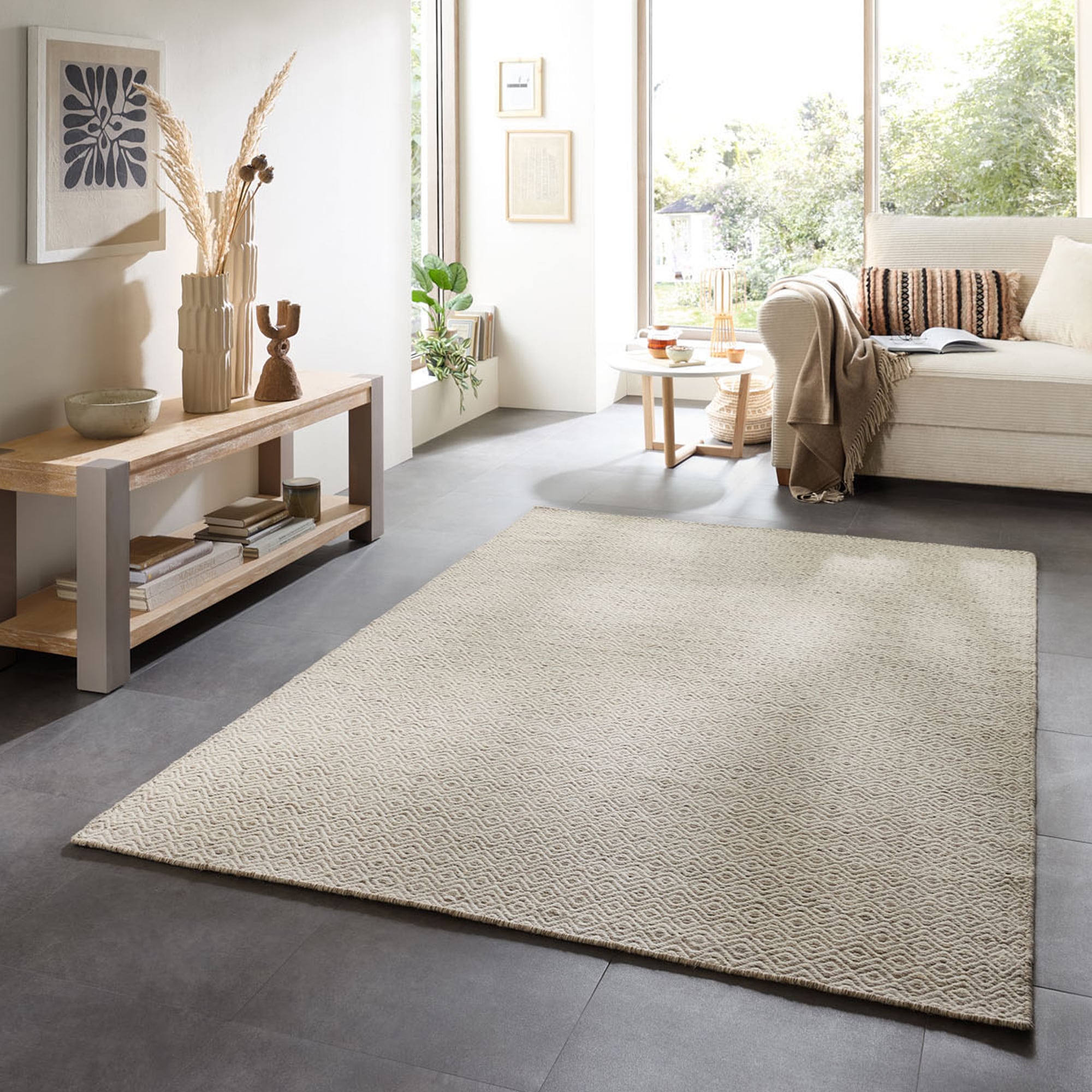 my home Wollteppich »Daoulas«, rechteckig, 10 mm Höhe, Handweb Teppich, reine Wolle, modernes Rauten Muster, Scandi Design