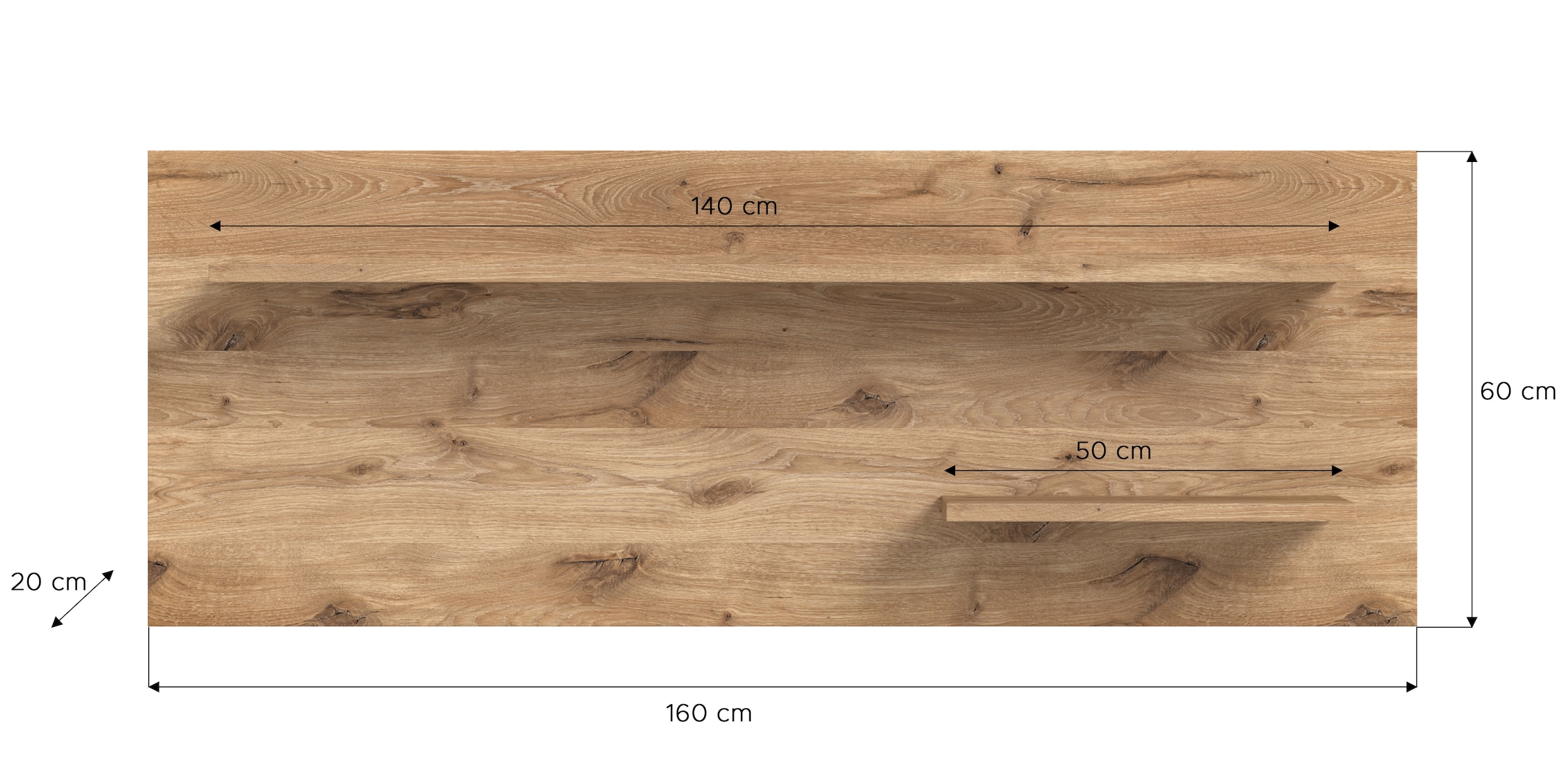 INOSIGN Wandboard »Silvestris, Breite 160 cm, 2 Ablageböden, inkl. Montagematerial«, (1 St.), Regal, Wandregal, Ablage, Wandpaneel, Ablageboard