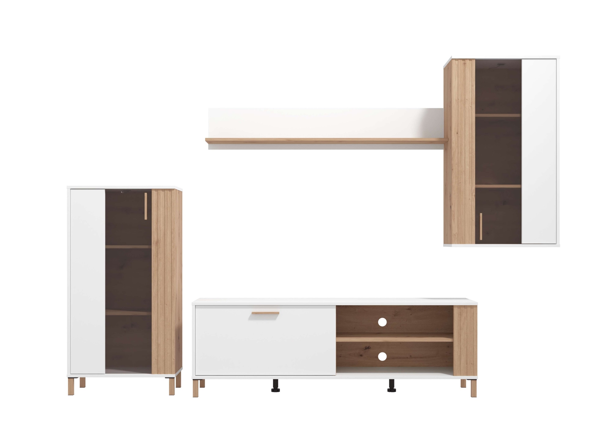 INOSIGN Wohnwand »Bastia Wohnwand, Mediawand, Anbauwand, mit MDF-Profilen, Breite 281 cm«, (Komplett-Set, 4 St., 4-st), Set besteht aus 1 Vitrine, 1 TV-Board, 1 Hängevitrine und 1 Wandregal