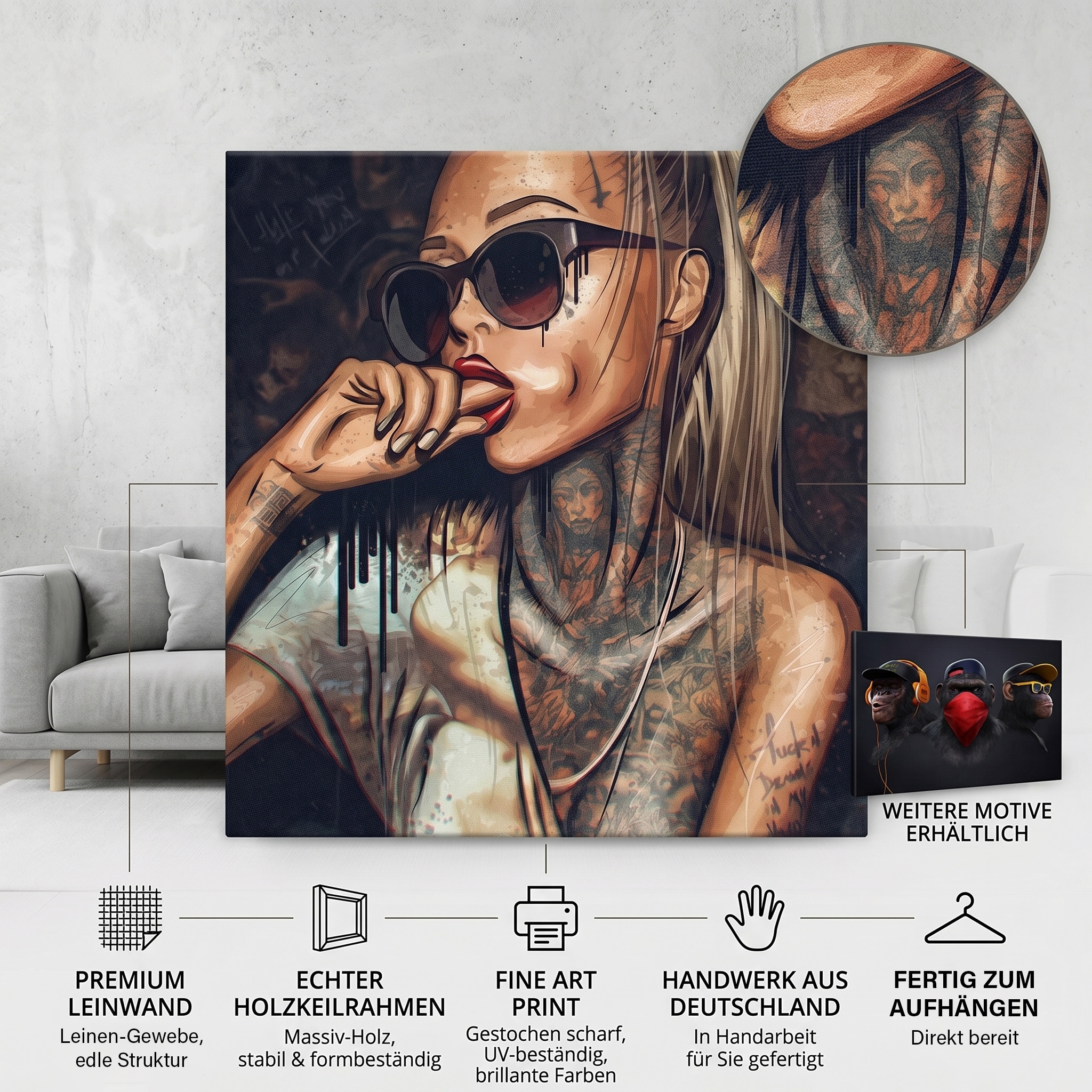 Affengeilebilder Leinwandbild »Sexy Tattoo Girl auf Keilrahmen gespannt« 1 Stk. tlg. Kunstdruck Wandbild Bild in verschiedenen Formaten