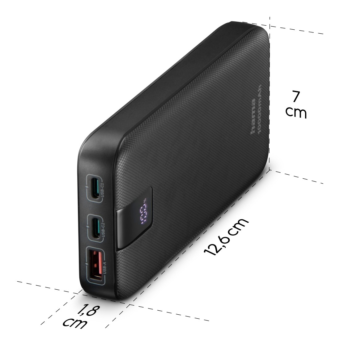 Hama Powerbank »Power Pack 10000 mAh (Schnellladen, 2x USB-C 1x USB-A, mit Ladekabel)«, 10000 mAh, Schnellladefunktion mit Power Delivery, Qualcomm® Quick Carge™ 3.0