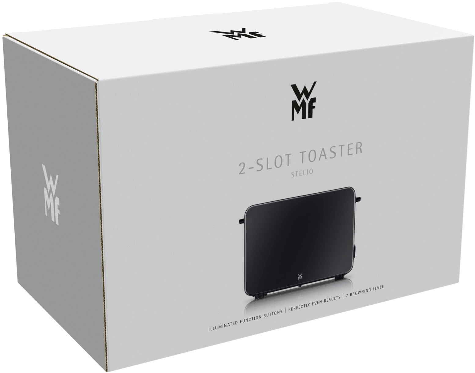 WMF Toaster »Stelio Deep Black«, 2 kurze Schlitze, 900 W, 7 Bräunungsstufen, Cromargan, Brotzentrierung, Brötchenwärmer, 900 W