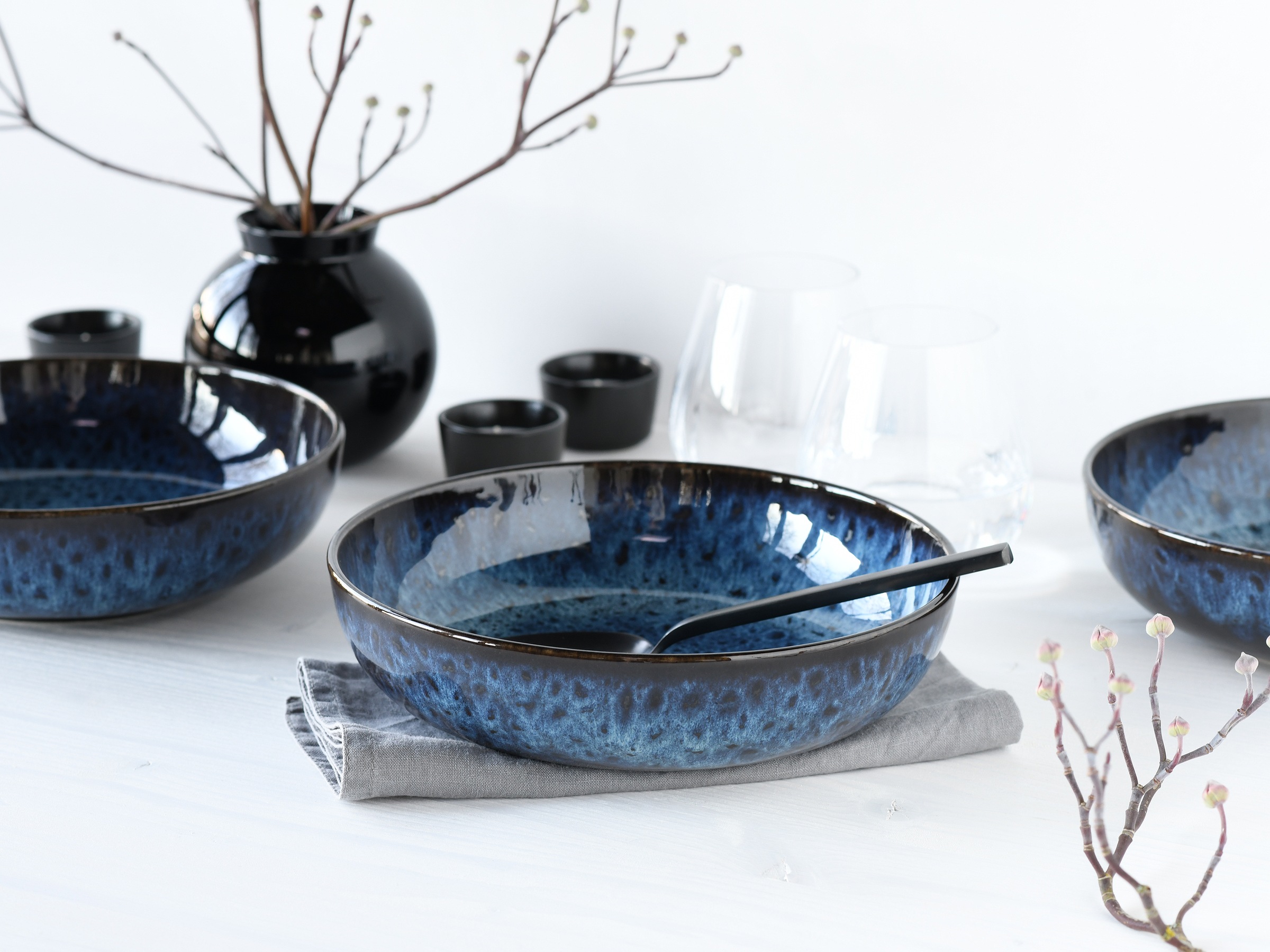 CreaTable Schüssel »Allround Magic Blue, Poke Bowl, 4-tlg.« 4 aus Steinzeug Moderne Coupeform, Reaktivglasur