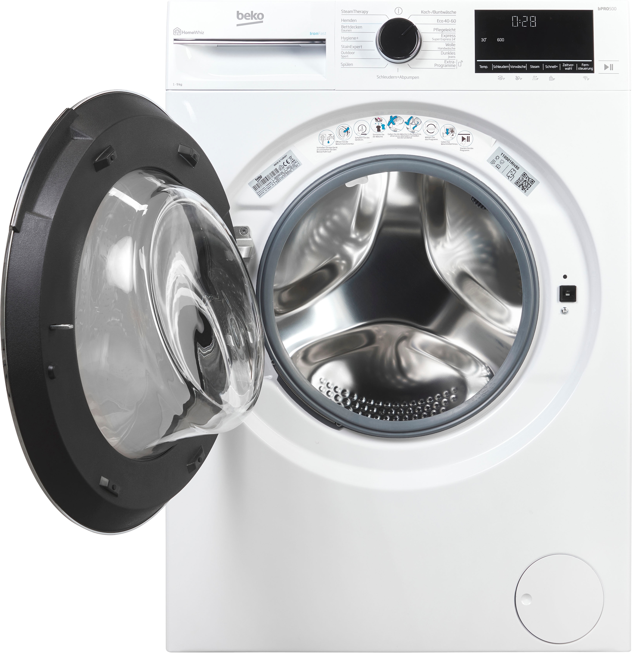 BEKO Waschmaschine »B5WF69410W 7100083800«, 9 kg, 1400 U/min, Vollelektronik, AddXtra, SteamCure, HomeWhiz