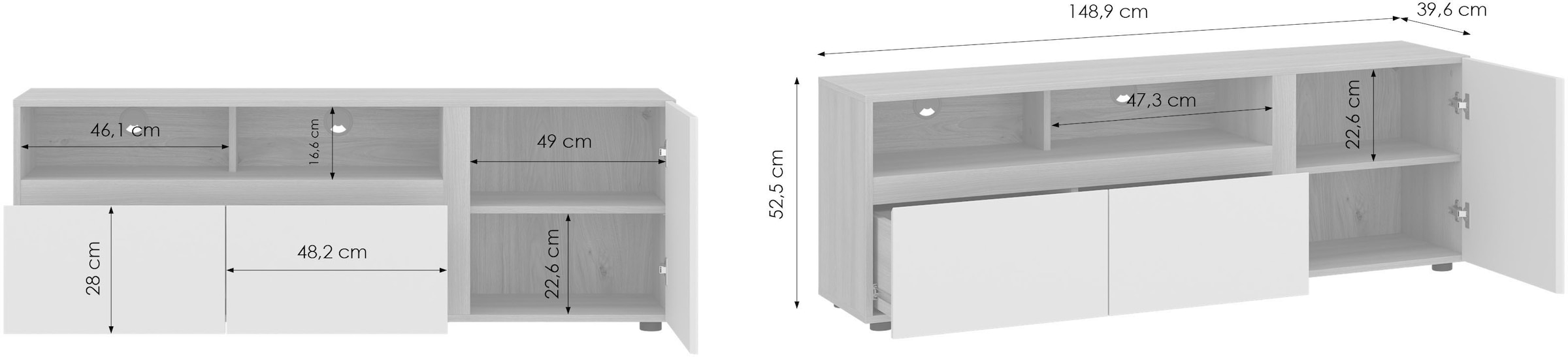 Home affaire Lowboard »TAVERA« Lowboard Breite 149 cm, modern, grifflos, viel Stauraum