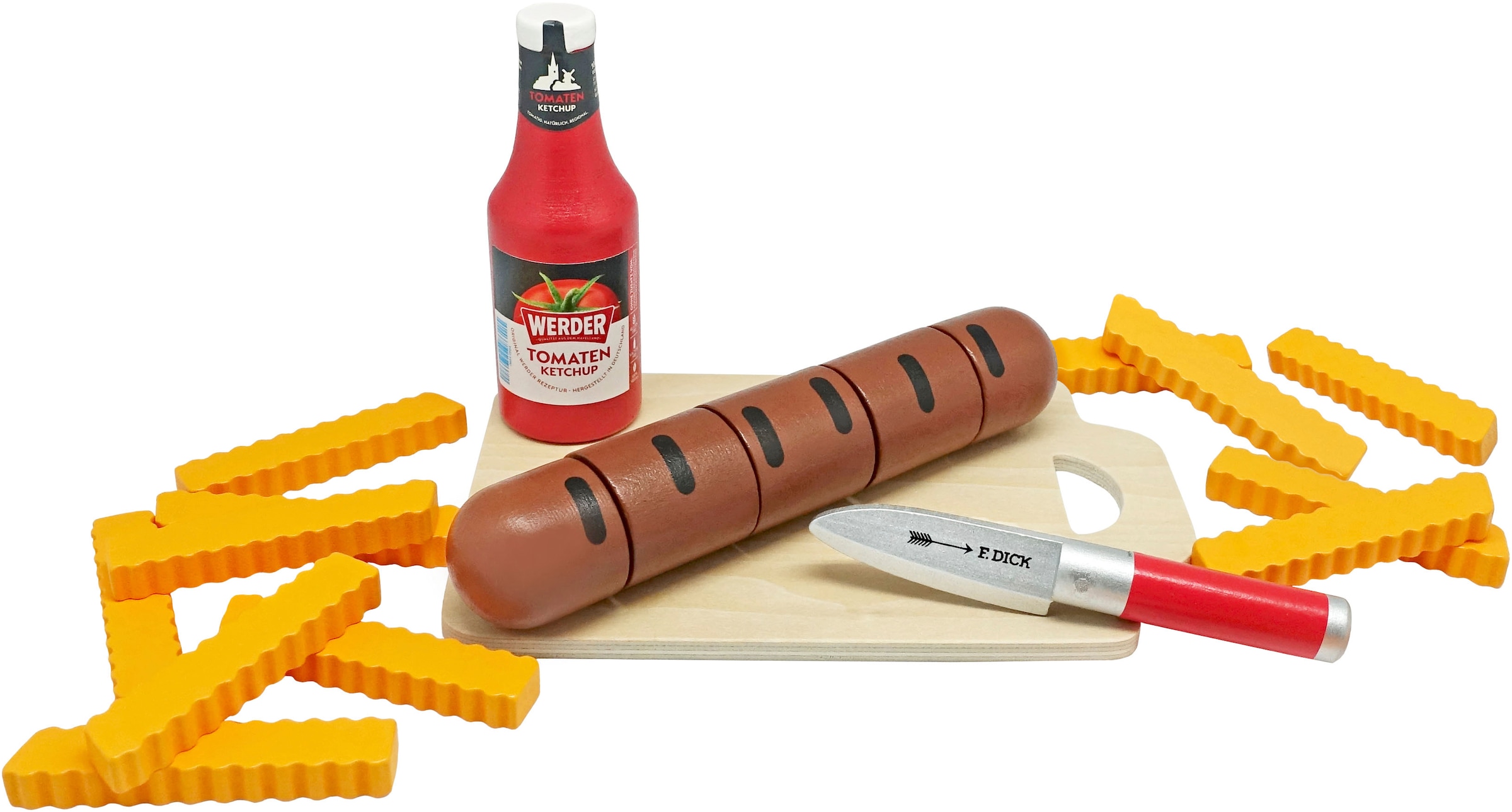 Tanner Spiellebensmittel »Bratwurst zum Schneiden mit Pommes und Werder Ketchup«, aus Holz; FSC® - schützt Wald - weltweit