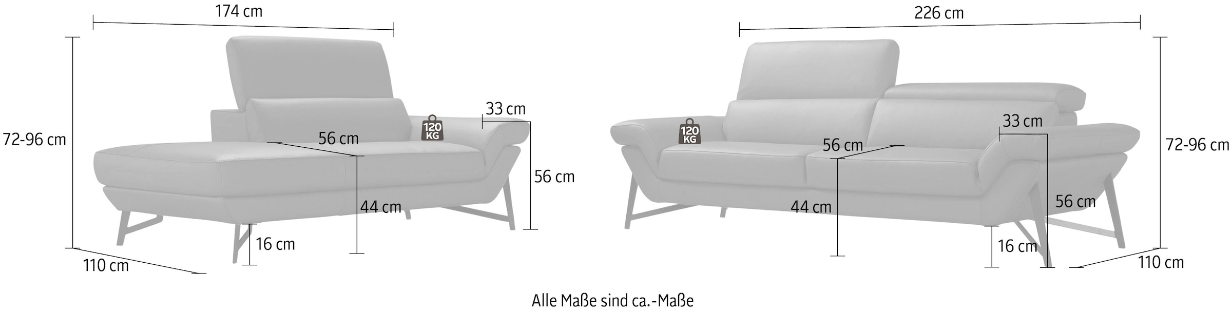 Egoitaliano Polstergarnitur »Narcisa, extravagantes Designmöbel Set, edel und hochwertig, bequem«, Set aus 2,5-Sitzer und Ottomane, inkl. verstellbaren Kopfstützen