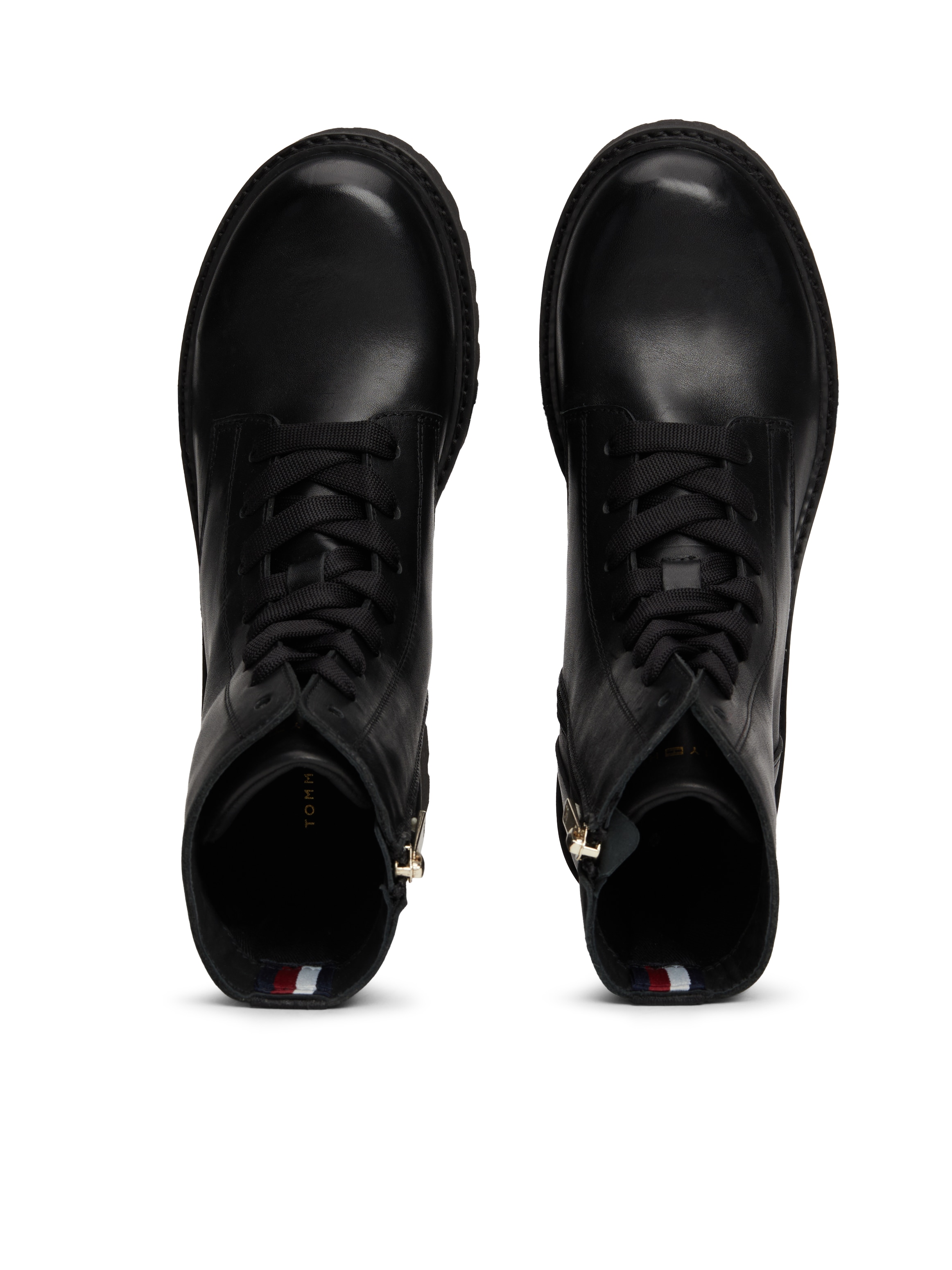 Tommy Hilfiger Schnürstiefelette »CHIC MID HEEL LEATHER LACE-UP«, Blockabsatz, Plateau, Schnürboots, Chunkyboots mit TH-Logo