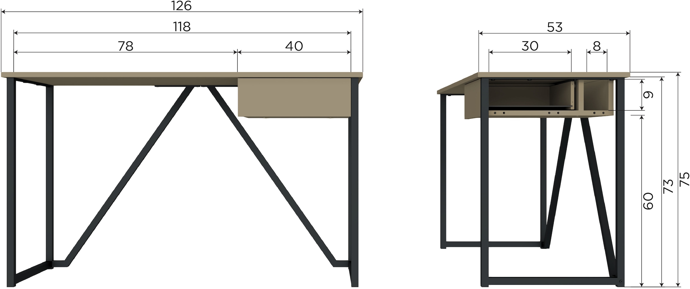 WOOOD Schreibtisch »New Julius FSC®-Kiefernholz mit Schublade, lackiert B126xT53xH75 cm« Tragkraft Blatt 20 kg, sichtbare Maserung, einfach zu montieren