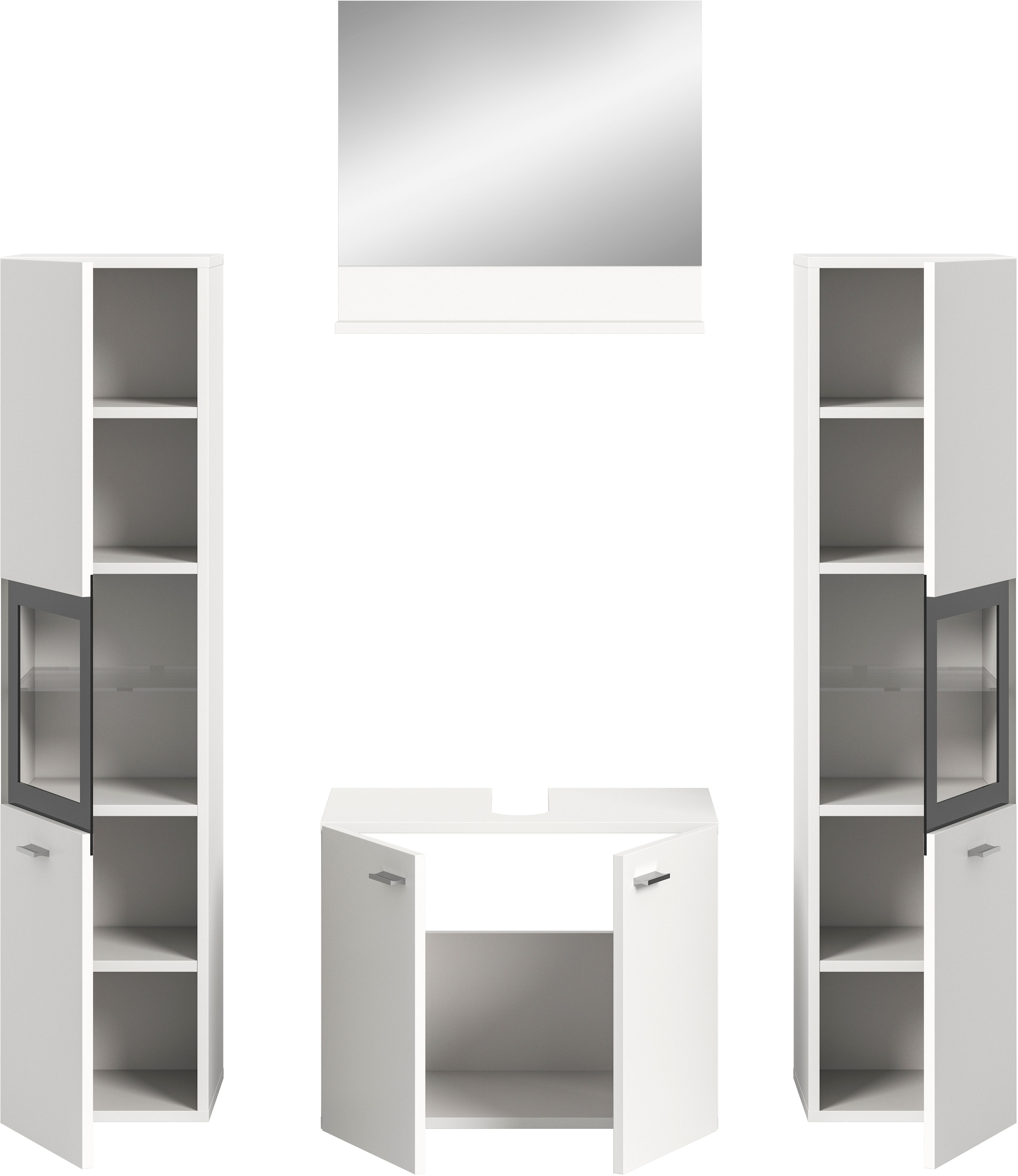 welltime Badmöbel-Set »Tampa, Breite 137cm, 4-teilig«, (4 St.), Waschbeckenunterschrank, Spiegel, Hochschrank