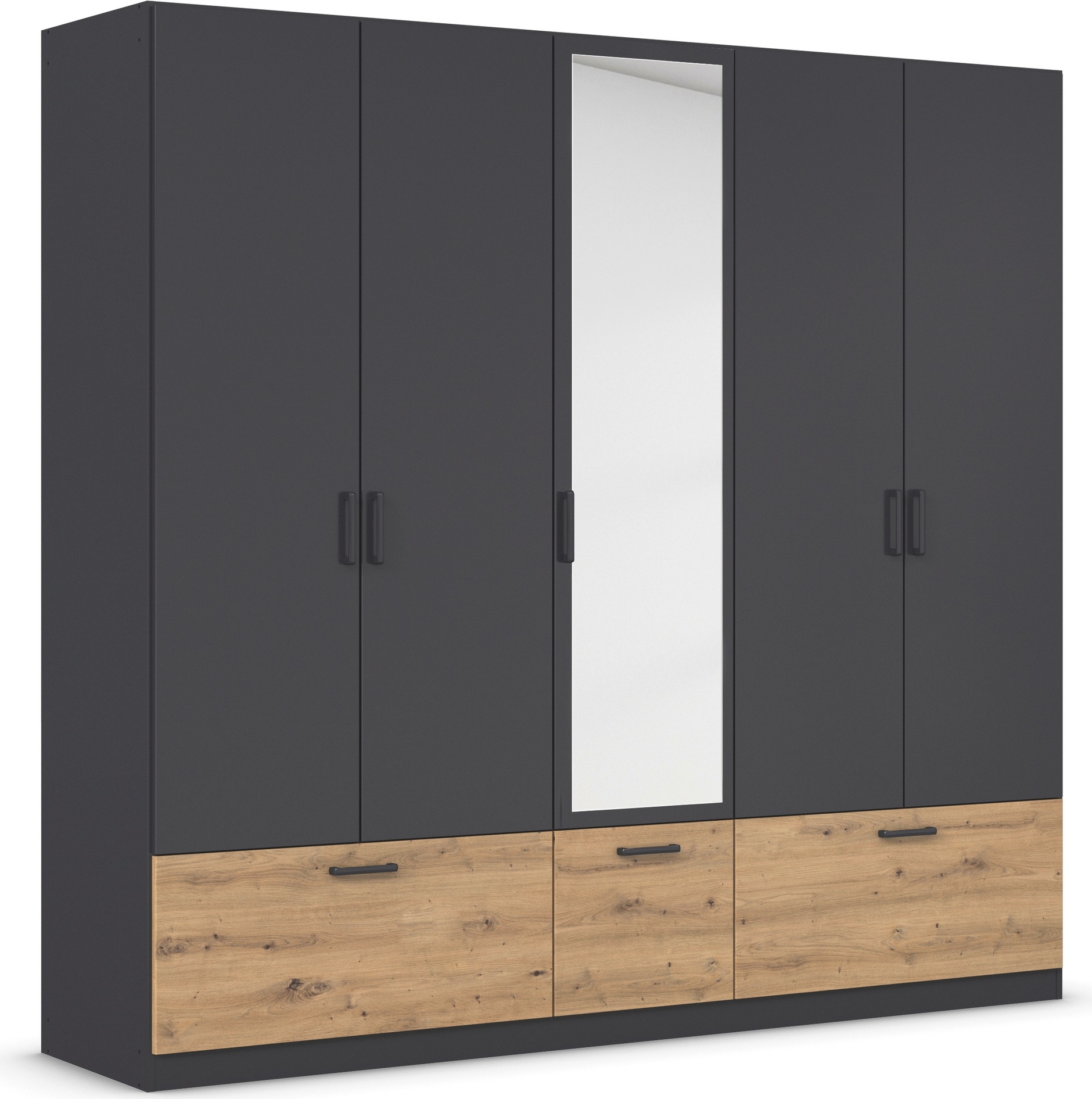 rauch Drehtürenschrank »Kleiderschrank Schrank Garderobe Wäscheschrank BARI mit Spiegel«, mit Schubkästen und modernem Griff in Graumetallic MADE IN GERMANY