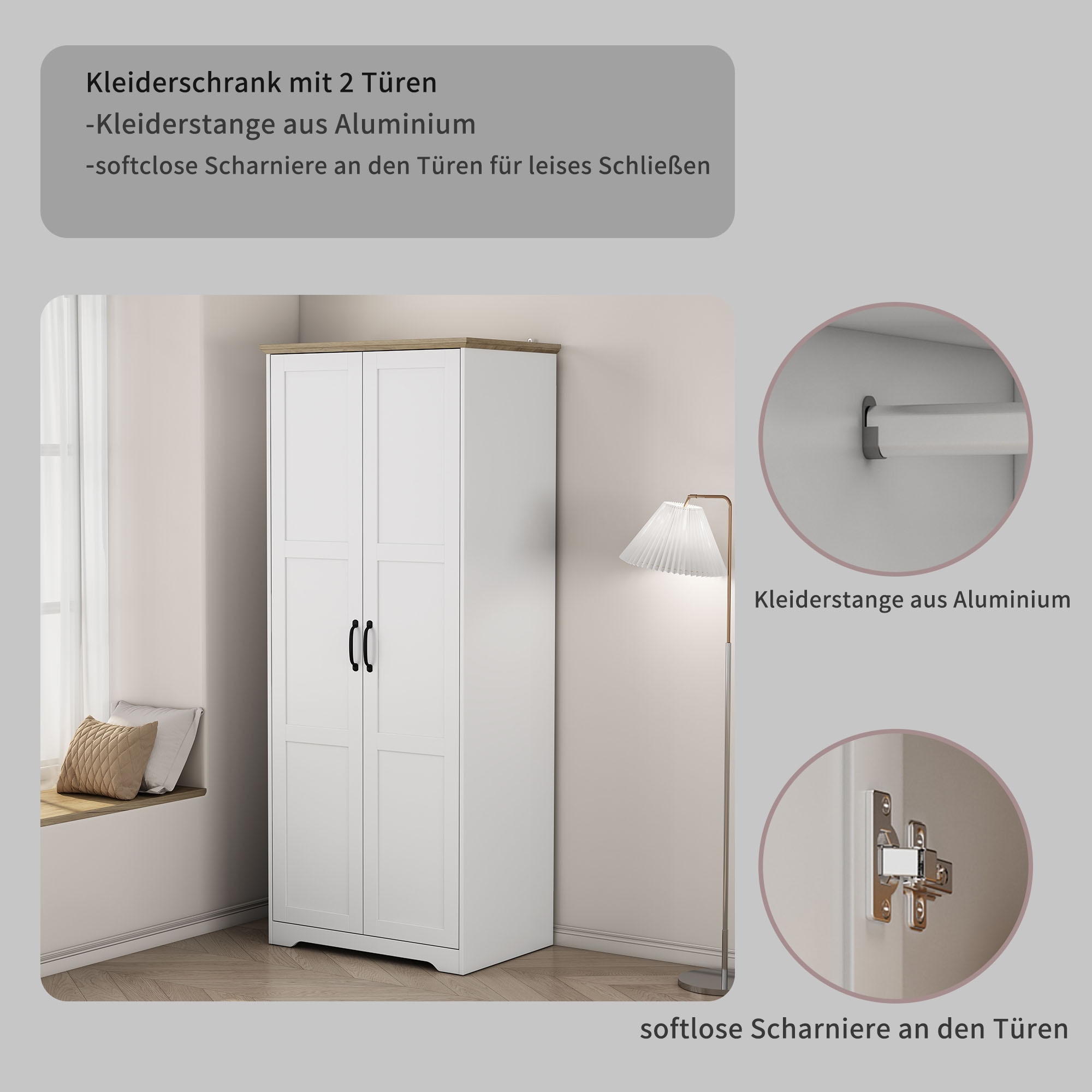 OTTO home Kleiderschrank »Emmilia Schrank Schlafzimmerschrank im Landhaus Design« Landhaus Schrank mit  2 Türen in Breite 82,7cm, Höhe 2m