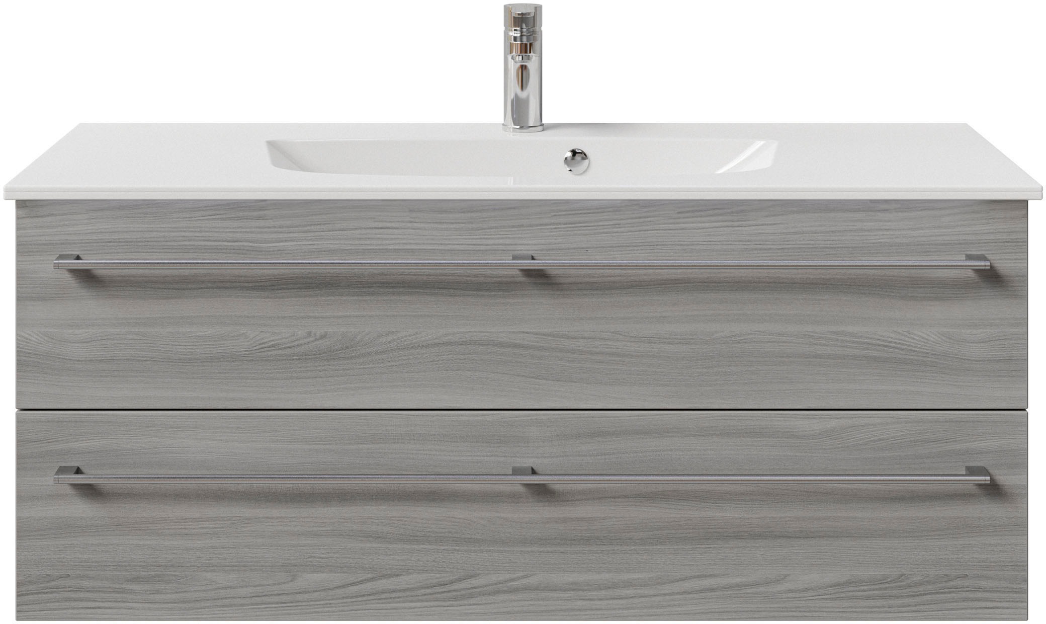 Saphir Badmöbel-Set »Serie 6025 2-teilig Mineralmarmor-Waschtisch mit LED-Spiegelschrank«, (2 St.), Waschplatz 117cm breit, 2 Schubladen, 3 Spiegel-Türen, inkl Türdämpfer
