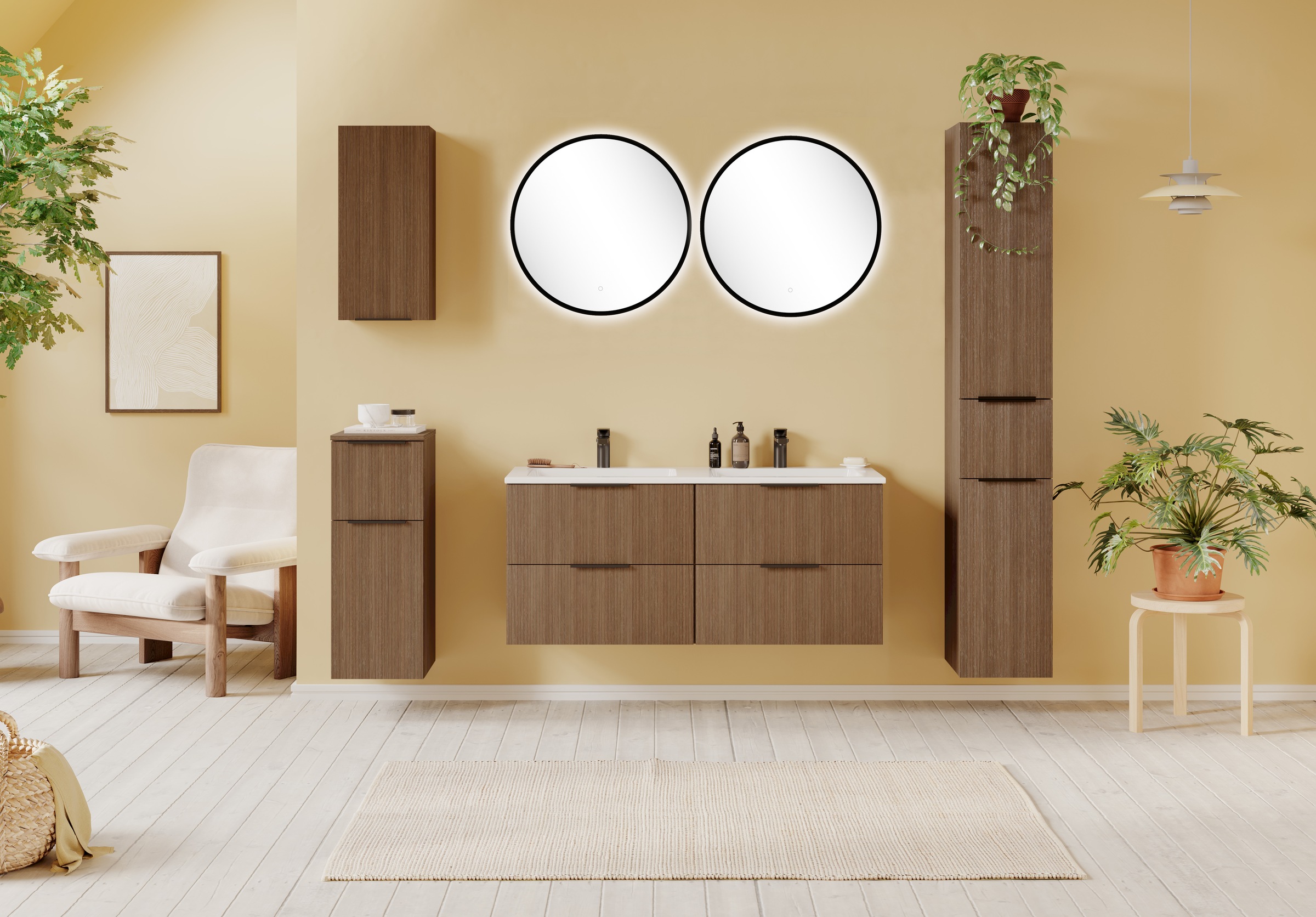 welltime Badmöbel-Set »Welltime, York Waschtisch-Set 120 cm, weißes oder schwarzes Becken«