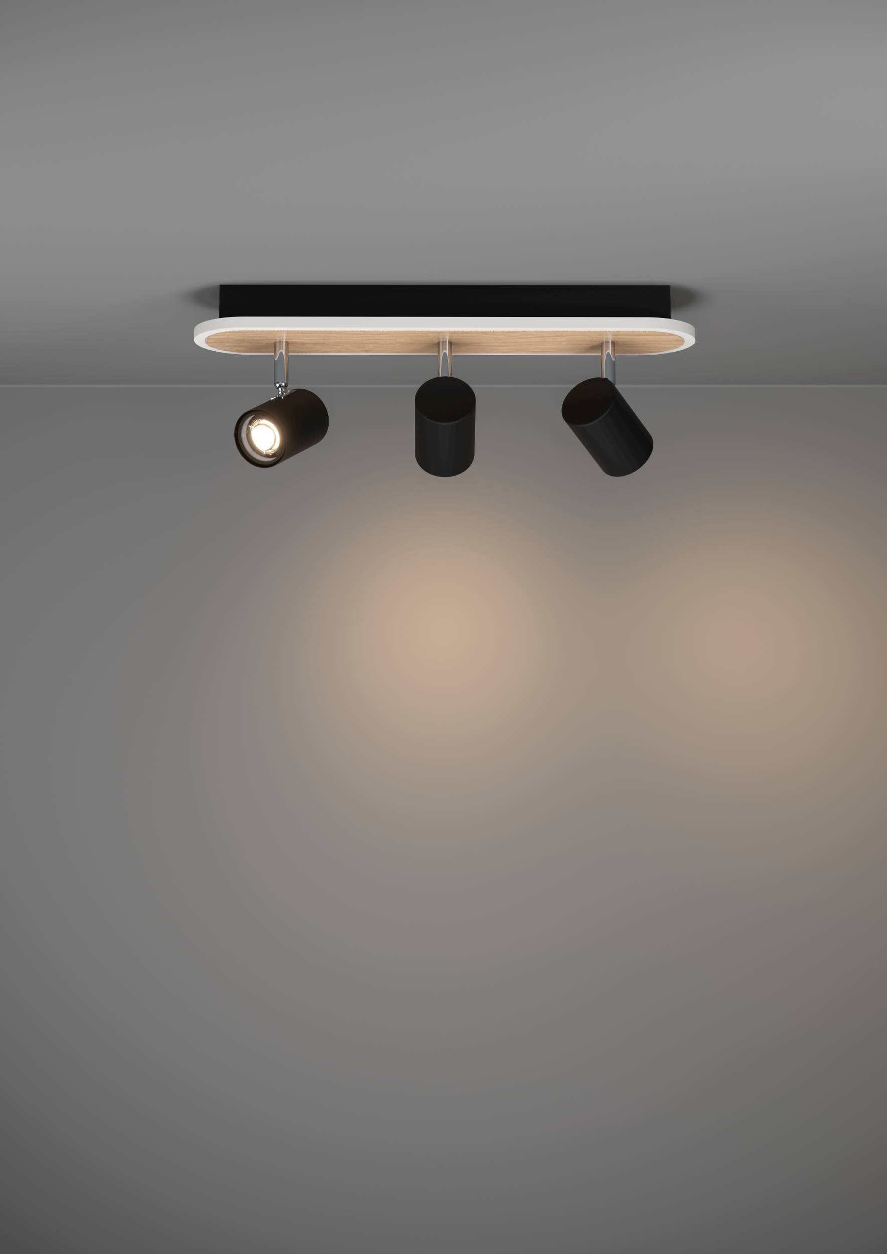 EGLO Deckenleuchte »Rimbocchi Deckenlampe, Metall und Holz-Optik, Spotbalken schwenkbar« LED-Modul 1 Stk. Warmweiß Spot - L46 x B10 x H15 cm - schwarz, braun - 20W inkl.