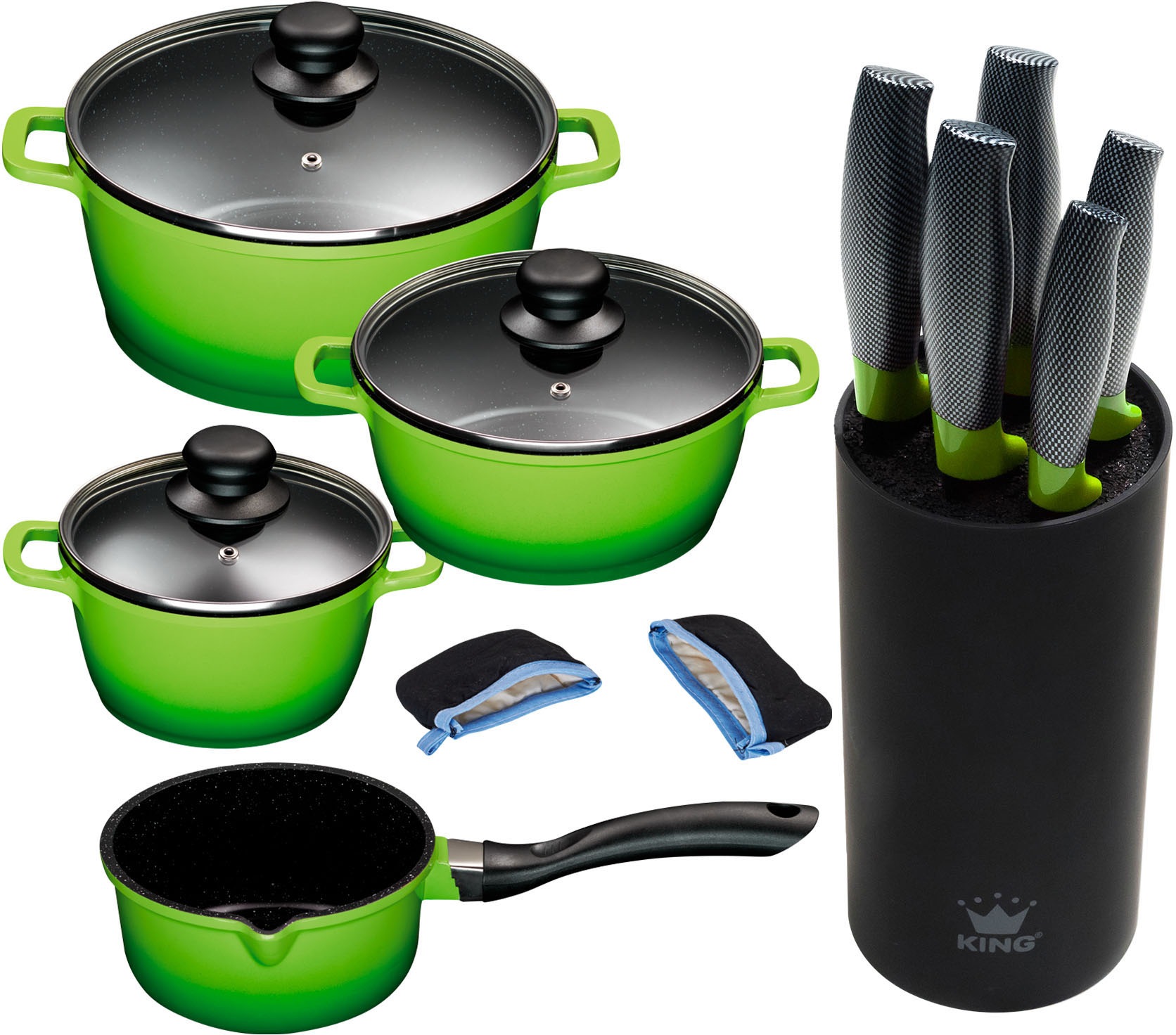 KING Topf-Set Aluminiumguss Set, 4 Töpfe, 3 Deckel, 1 Messerblock, 5 Kochme günstig online kaufen