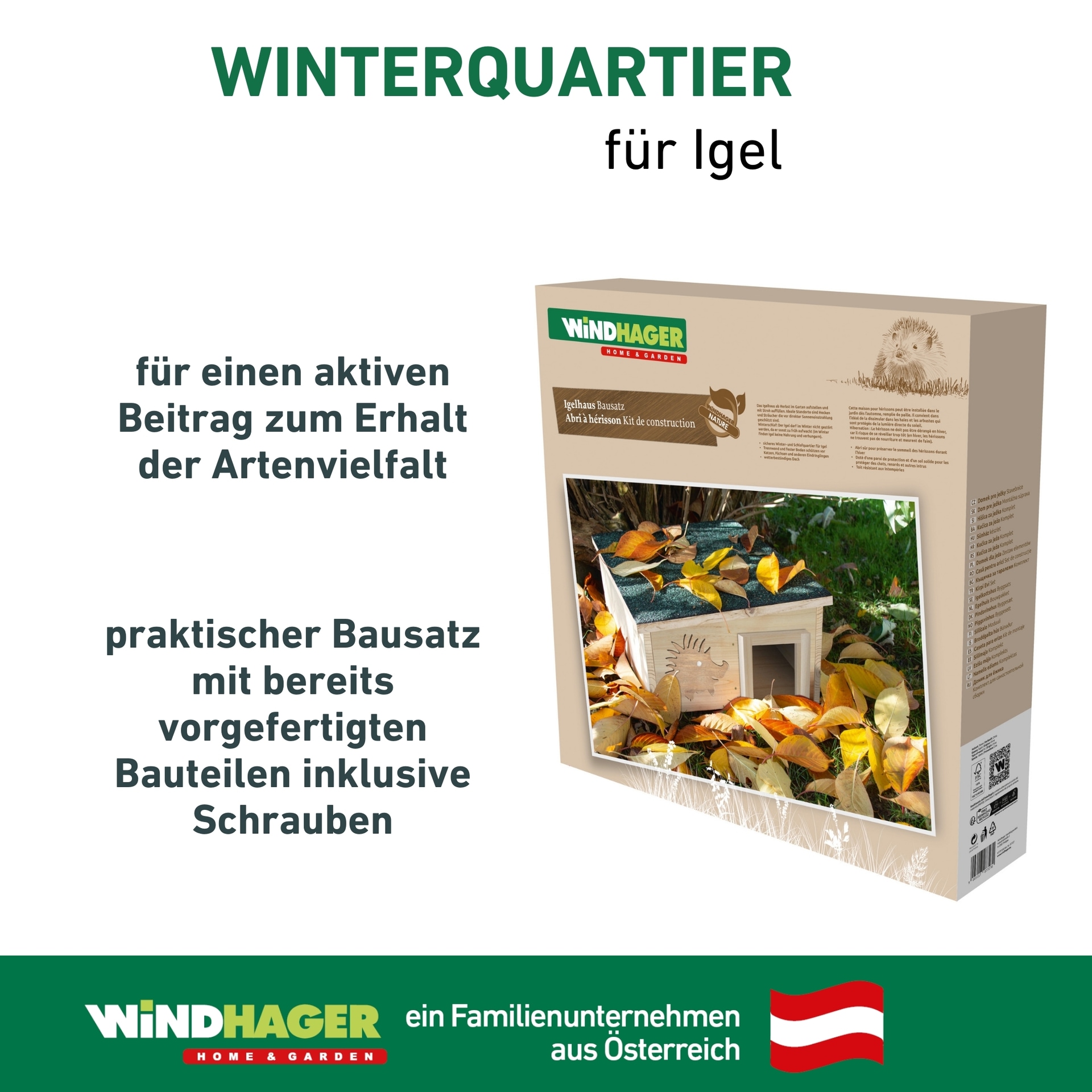 Windhager Tierhaus »Igelfutterhaus aus Massivholz, ein sicheres Winter- und Schlafquartier« Igelhotel mit abnehmbarem Dach, 40x40x19 cm