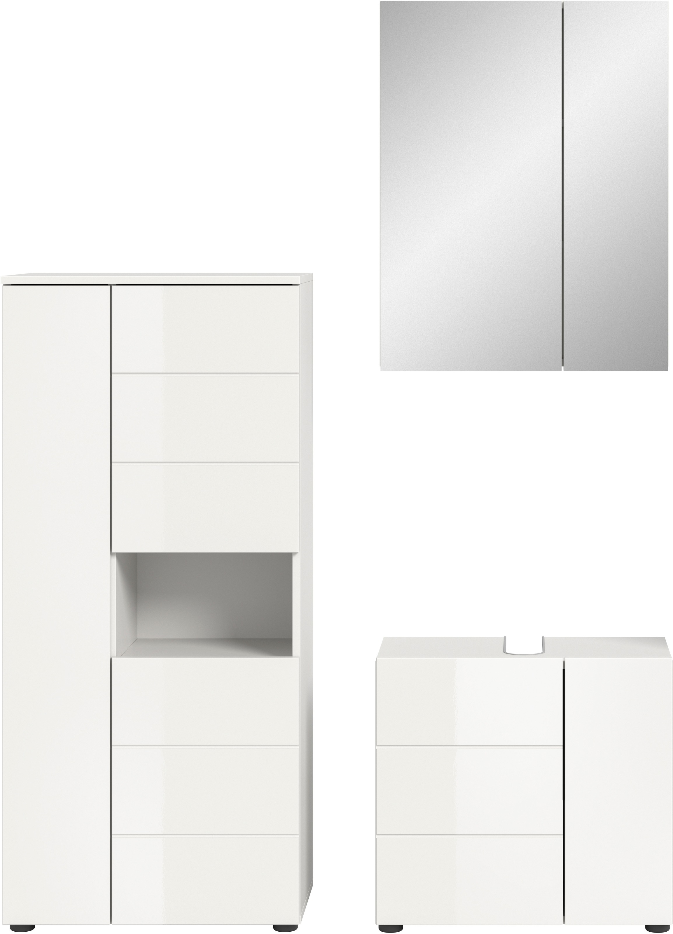 welltime Badmöbel-Set »Biel, Höhe 190 cm, Midischrank, Unterschrank, Spiegelschrank«, (3 St.), Bad Set, modernes Design, Hochschrank, Unterschrank, Spiegel