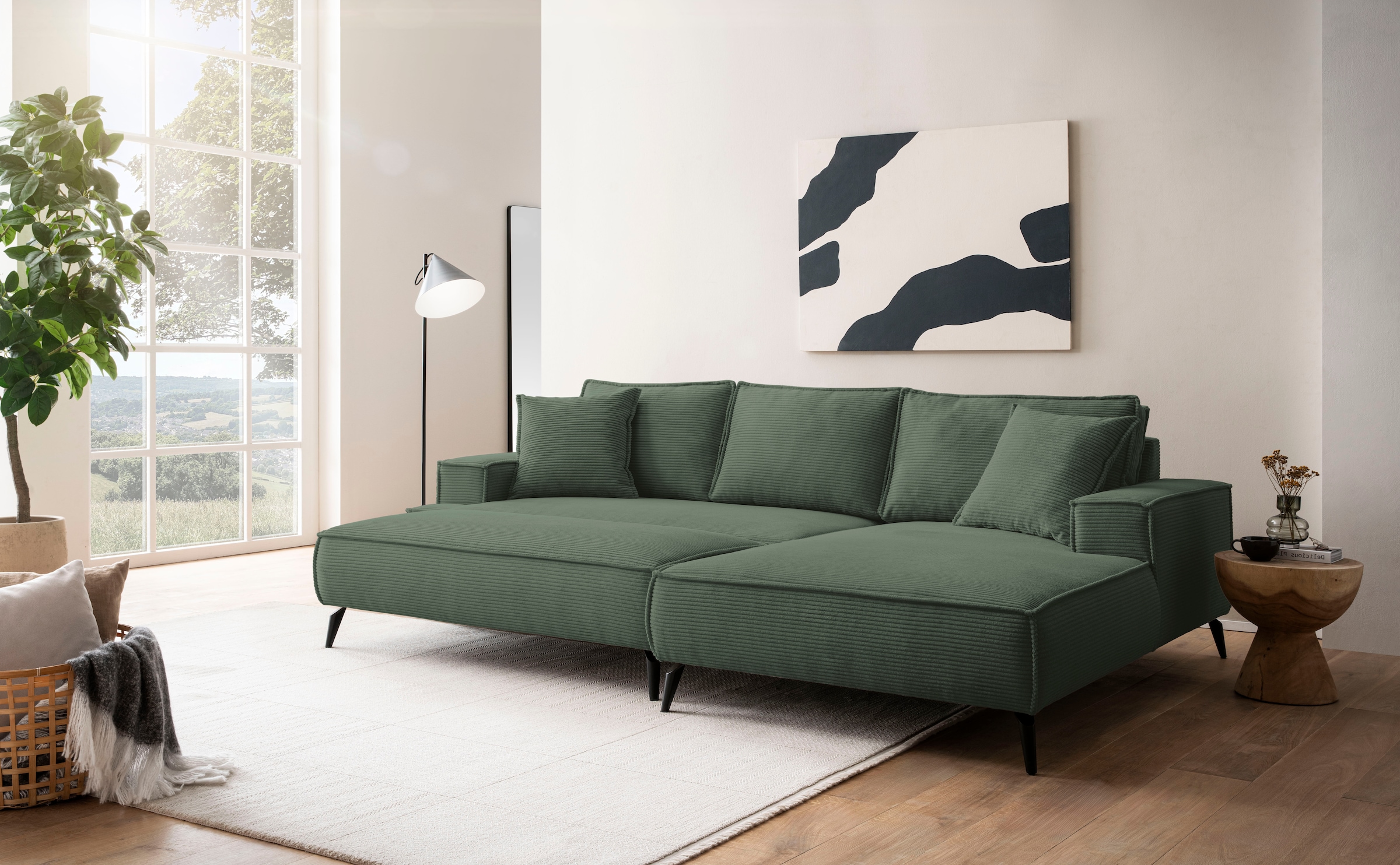 andas Ecksofa »TVINNU, L-Form in Cord, Sofa«, wahlweise Recamiere rechts/links, schwarze Füße, bequemer Sitzkomfort