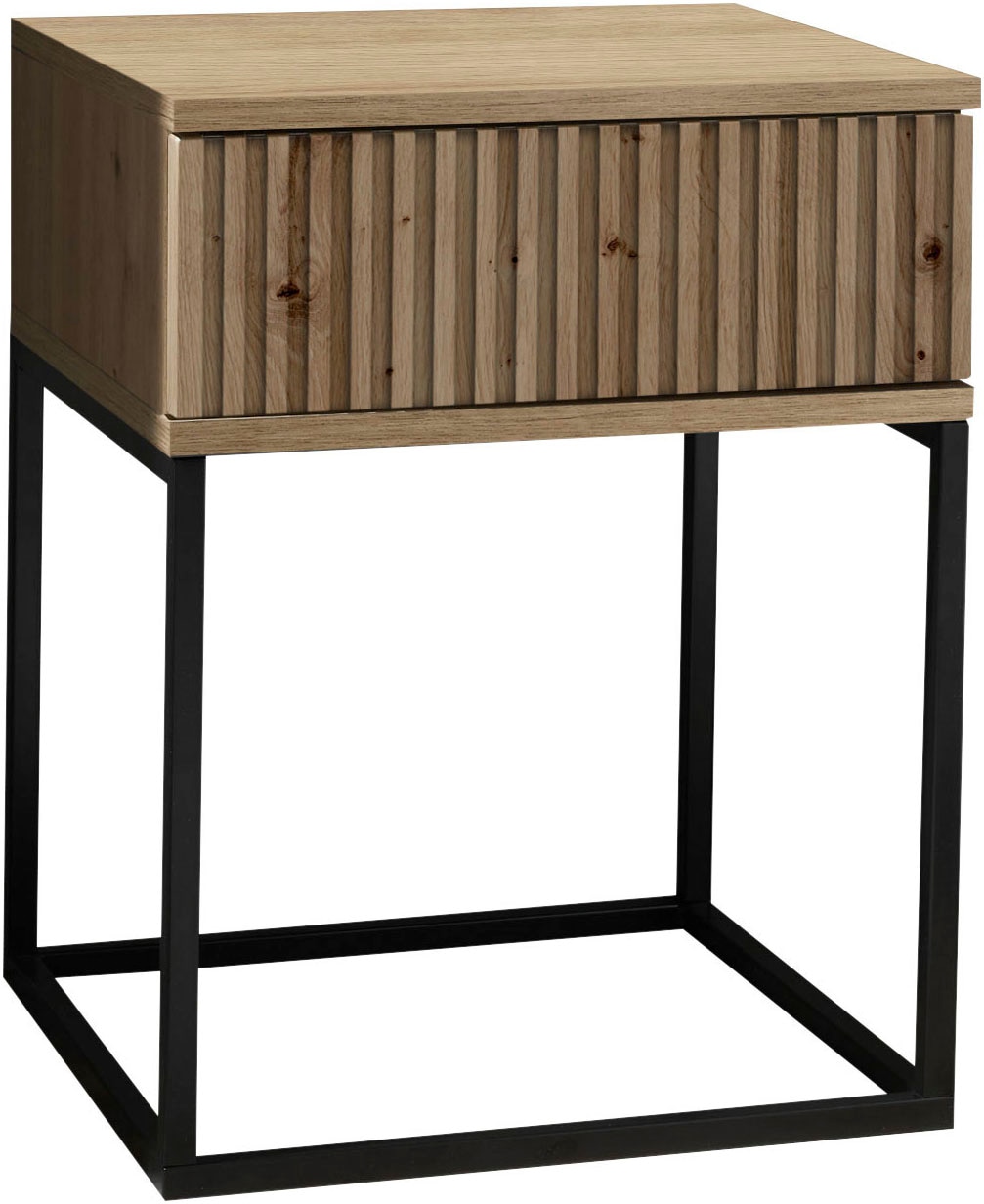 Schlafkontor Nachtkommode »Marle Nachtkonsole, Nachtkästchen auf Metall-Fußgestell« Schubkasten in Rillenoptik auf schwarzem Metallgestell