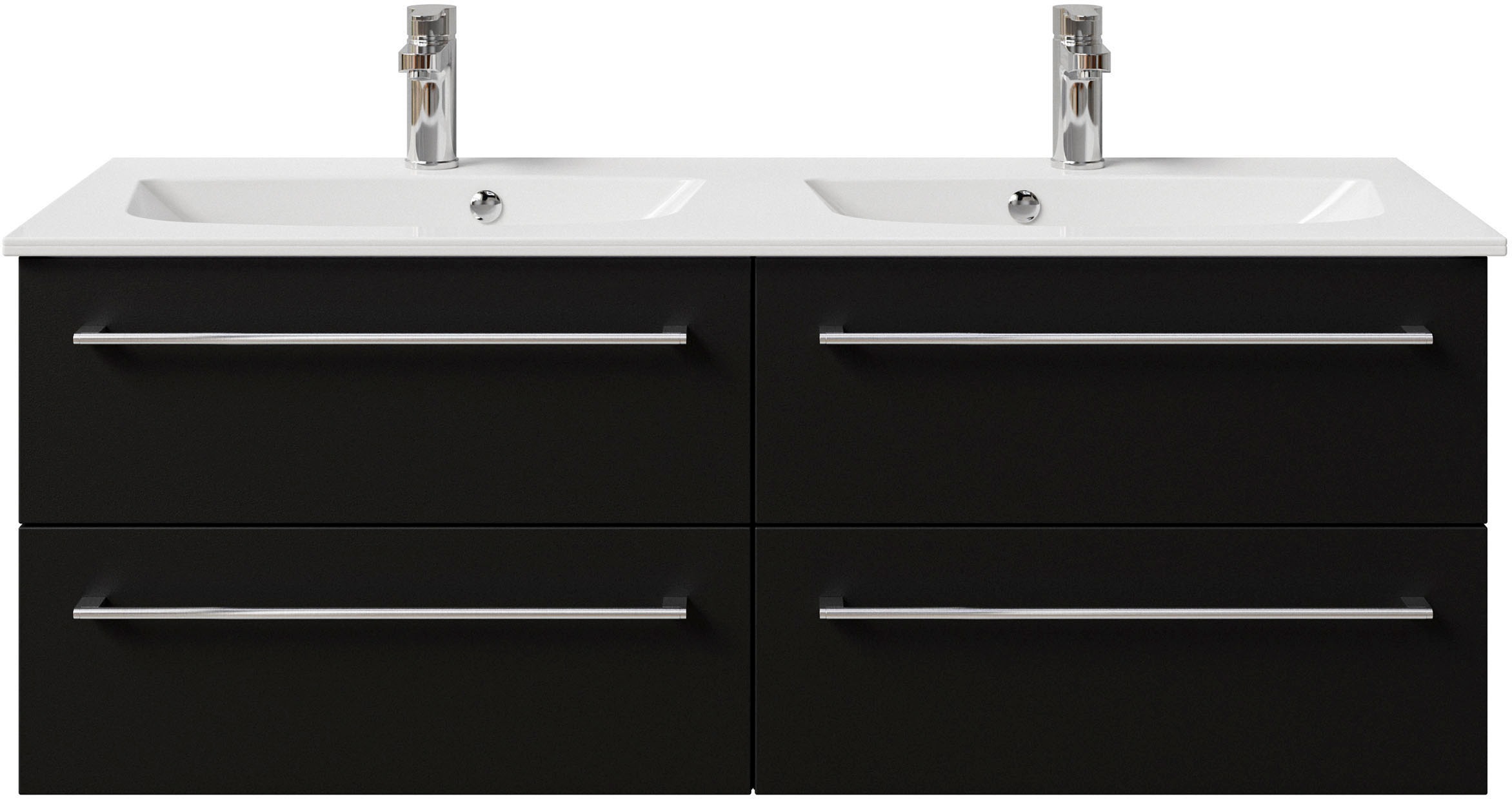 Saphir Badmöbel-Set »Serie 6025 2-teilig Mineralmarmor-Waschtisch mit LED-Spiegelschrank«, (2 St.), Waschplatz 132cm breit, 4 Schubladen, 2 Spiegel-Türen, inkl Türdämpfer