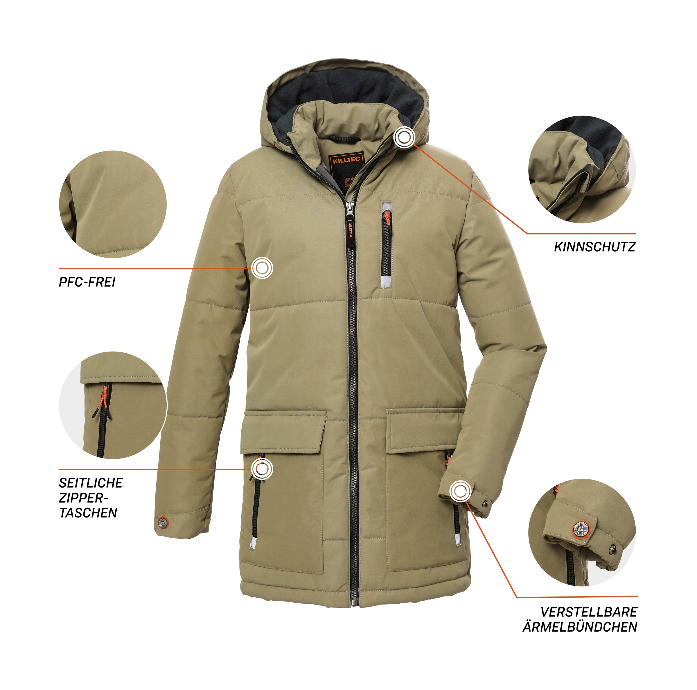 Killtec Steppmantel »KOW 135 BYS QLTD PRK«, Langer, atmungsaktiver Parka mit verstellbarer Kapuze und Taschen