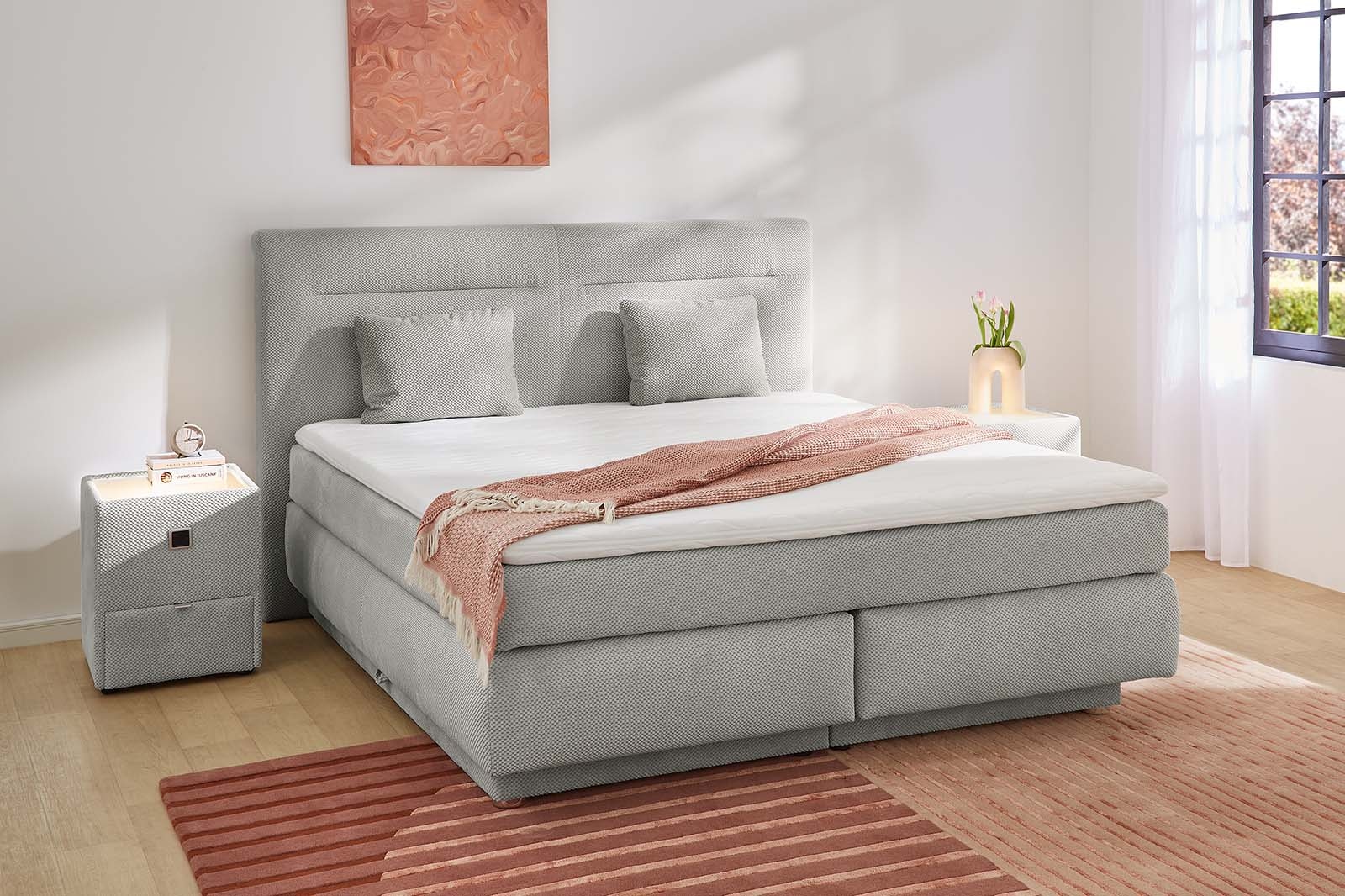 Jockenhöfer Gruppe Boxspringbett »Simone, inklusive großem Stauraum/Bettkasten«, Bonell-Wendematratze H2/H3, Topper und 2 Kissen