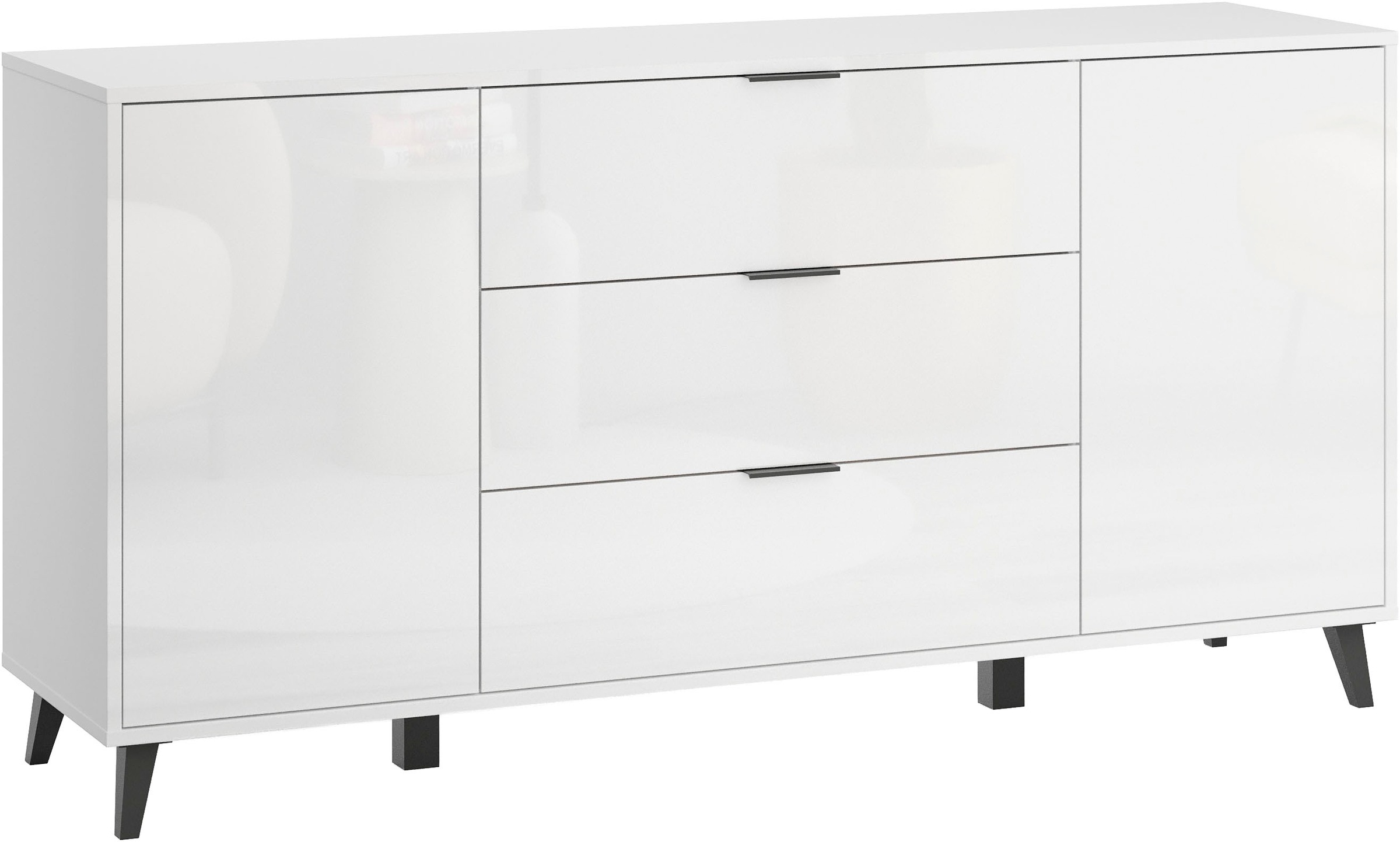 OTTO home Sideboard »Oslo, B/H/T: 150/76/39,5 cm« 3 Schubladen, 2 Türen mit Push-to-open, schwarze Metallgriffe