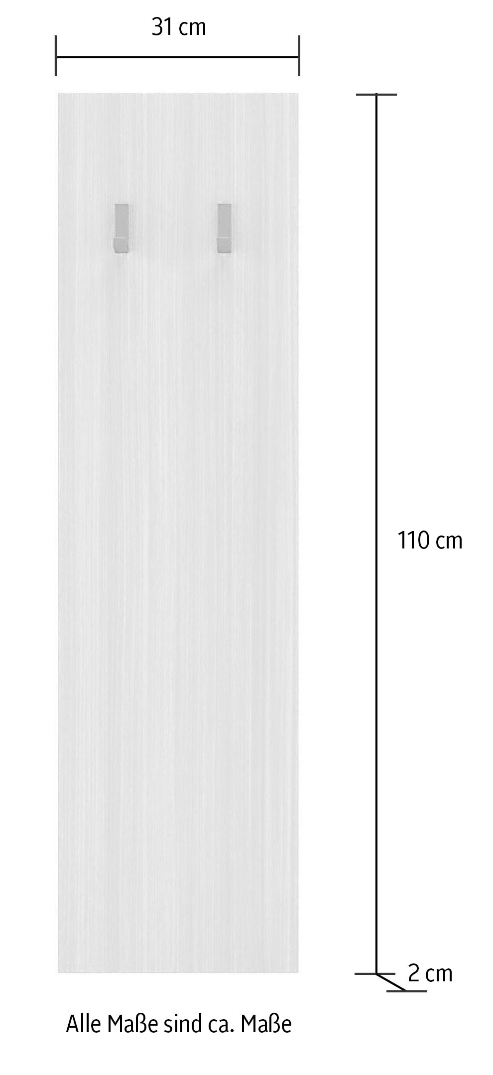 INOSIGN Garderobenpaneel »Dama, Wandpaneel mit 2 Haken Breite 31 cm, Höhe 110 cm, Flurgarderobe«, Wandgarderobe in Eucalipto, passend zur Garderobe Dama