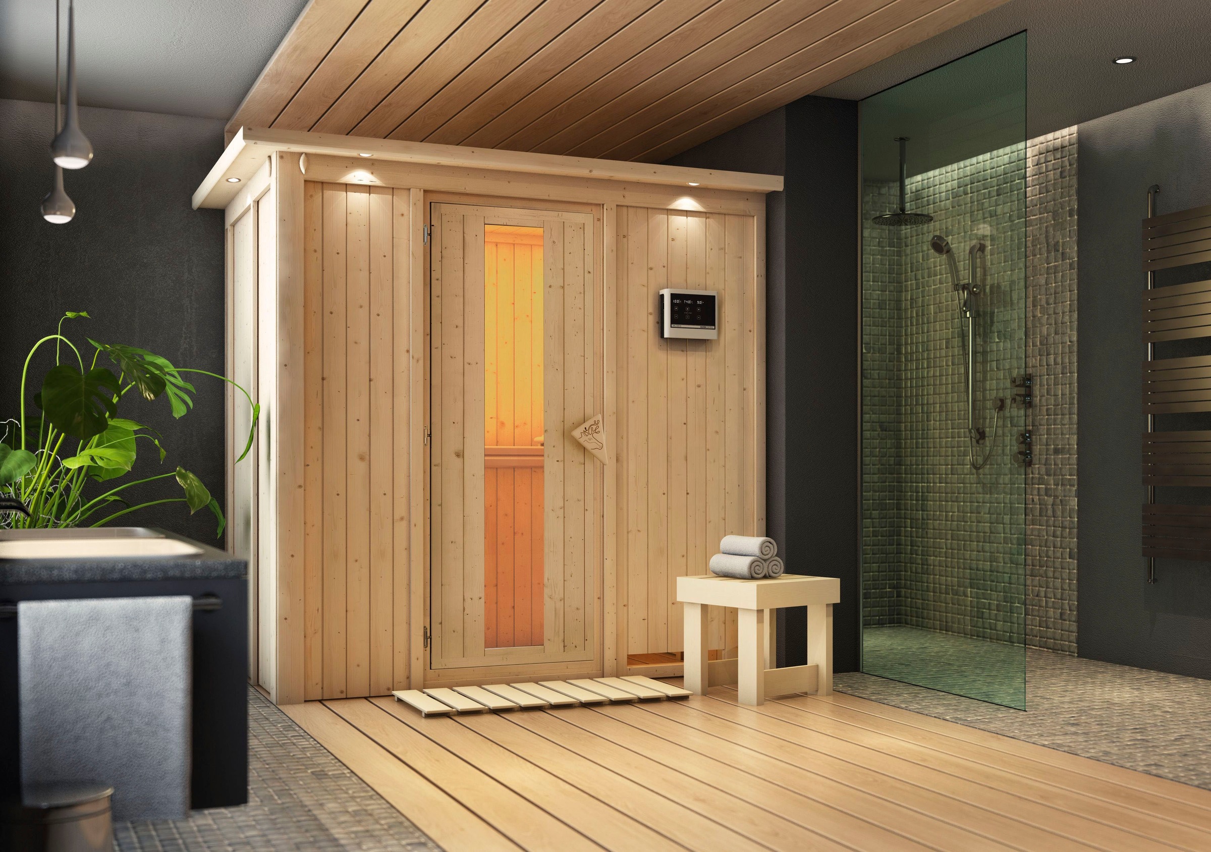 Karibu Sauna »Vada«, 9 KW-Ofen mit externer Steuerung
