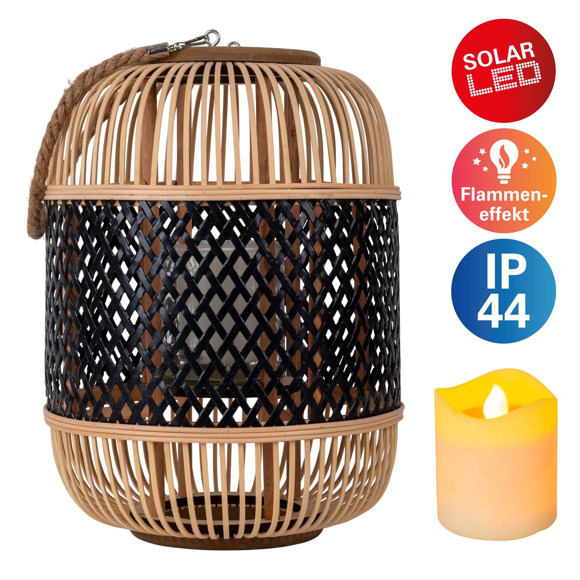 näve LED Dekolicht »Korbinian«, 1 flammig, Rattankorb natur/schwarz mit Gri günstig online kaufen