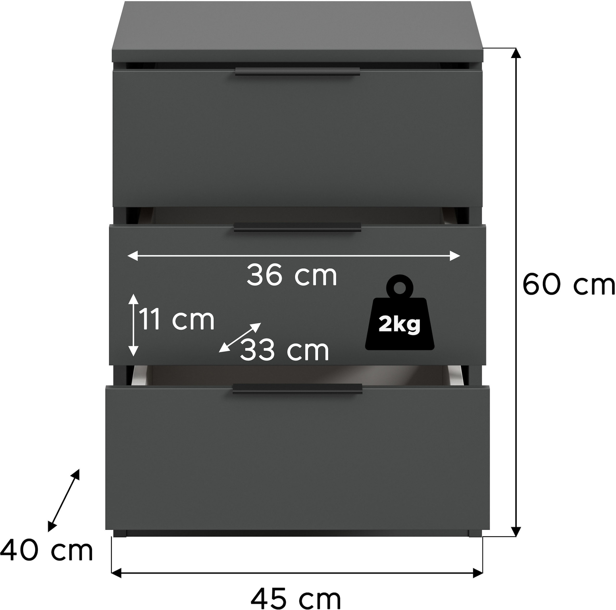 Home affaire Nachtkommode »Skarde Nachttisch Beistelltisch Kommode, Breite: 45 cm« 1 Stk. tlg. Skarde, Nachtkommode, 3 Schubkästen, anthrazit