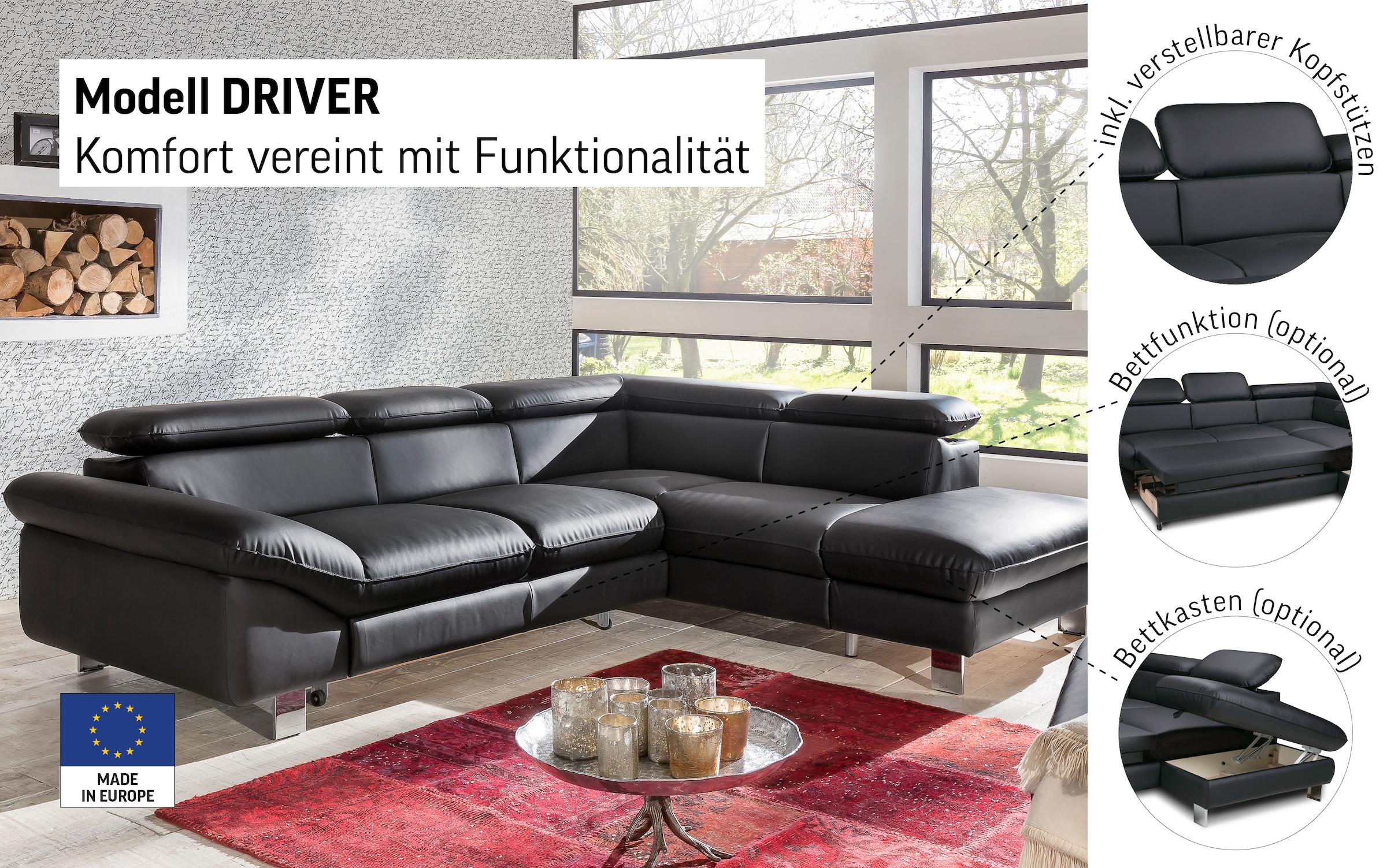 COTTA Ecksofa »Driver L-Form«, mit Kopfteilverstellung, wahlweise mit Bettfunktion & Bettkasten