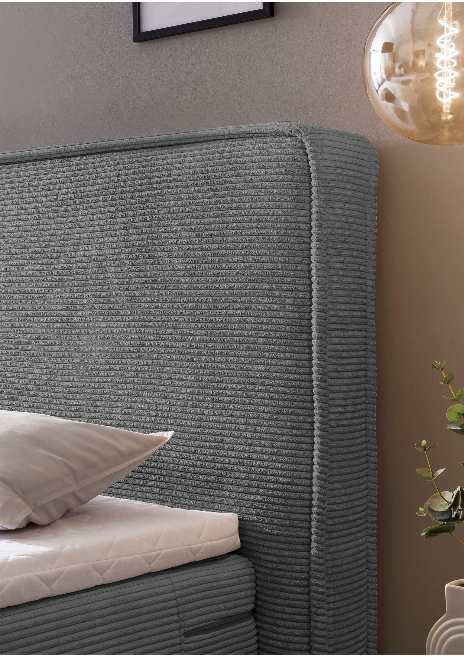 Home affaire Boxspringbett »SHERWOOD Hotelbett, Polsterbett«, Hochwertiger Cord,weiche Velours-Struktur, mit Topper, Eiche