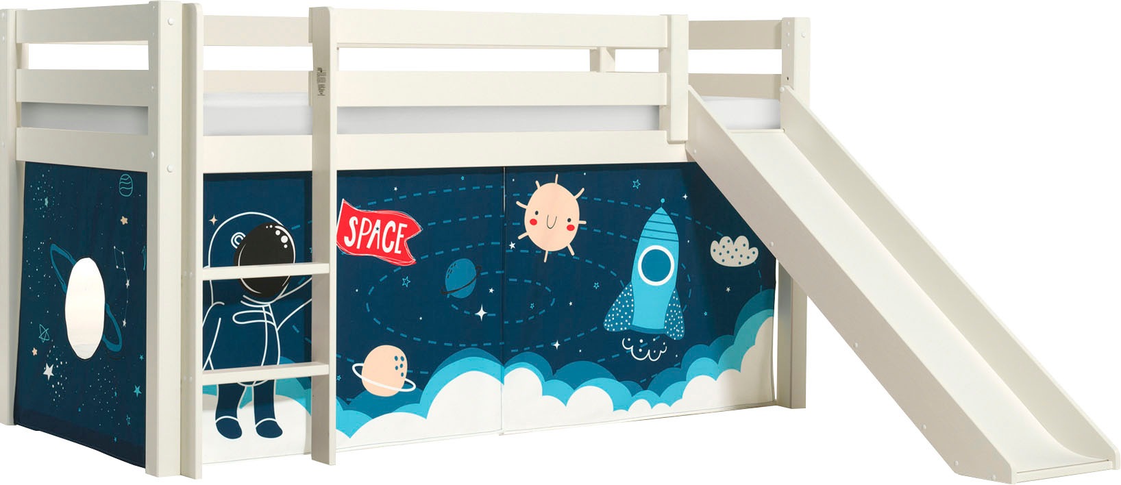 Vipack Spielbett "Pino, Kiefer massiv, mit Rolllattenrost u. Textil-Set, Ma günstig online kaufen