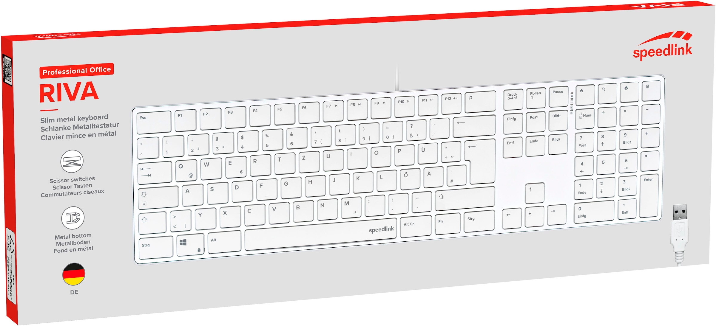 Speedlink Slimline-Tastatur »RIVA Slim Metal Scissor«, (Antirutsch-Füße-Fn-Tasten-Ziffernblock-Funktionstasten)