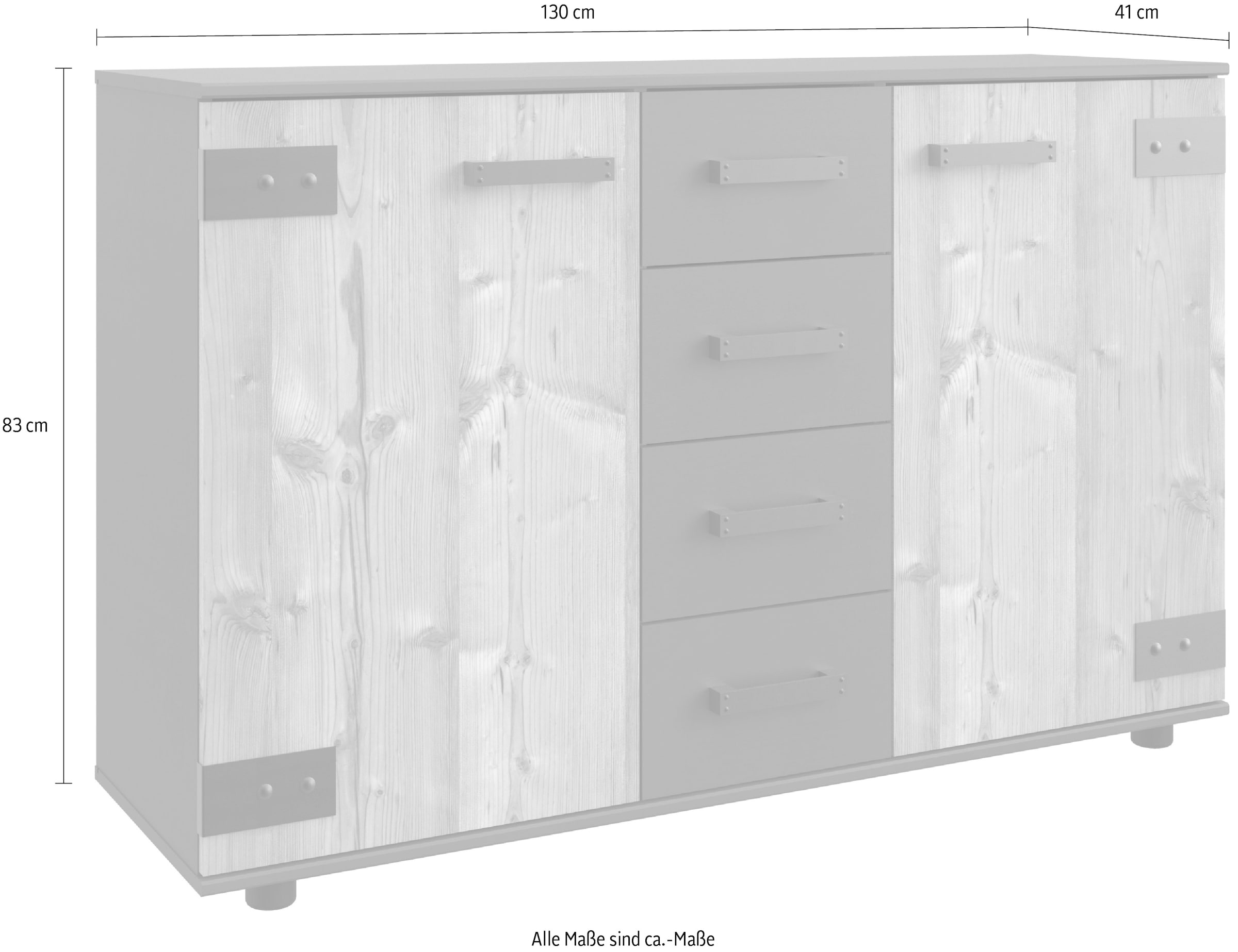 Wimex Kombikommode »Stockholm Sideboard Kommodenschrank, Made in Germany«, Industrial-Look, 2-türig mit 4 Schubladen, 130x41x83 cm
