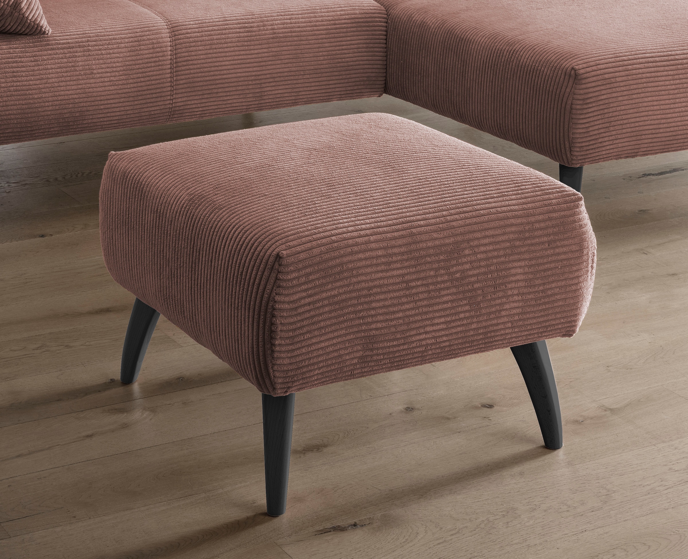 INOSIGN Polsterhocker »Colori« Holzfußfarbe wählbar, verschiedene Stoffe, hochwertige Stoffqualität