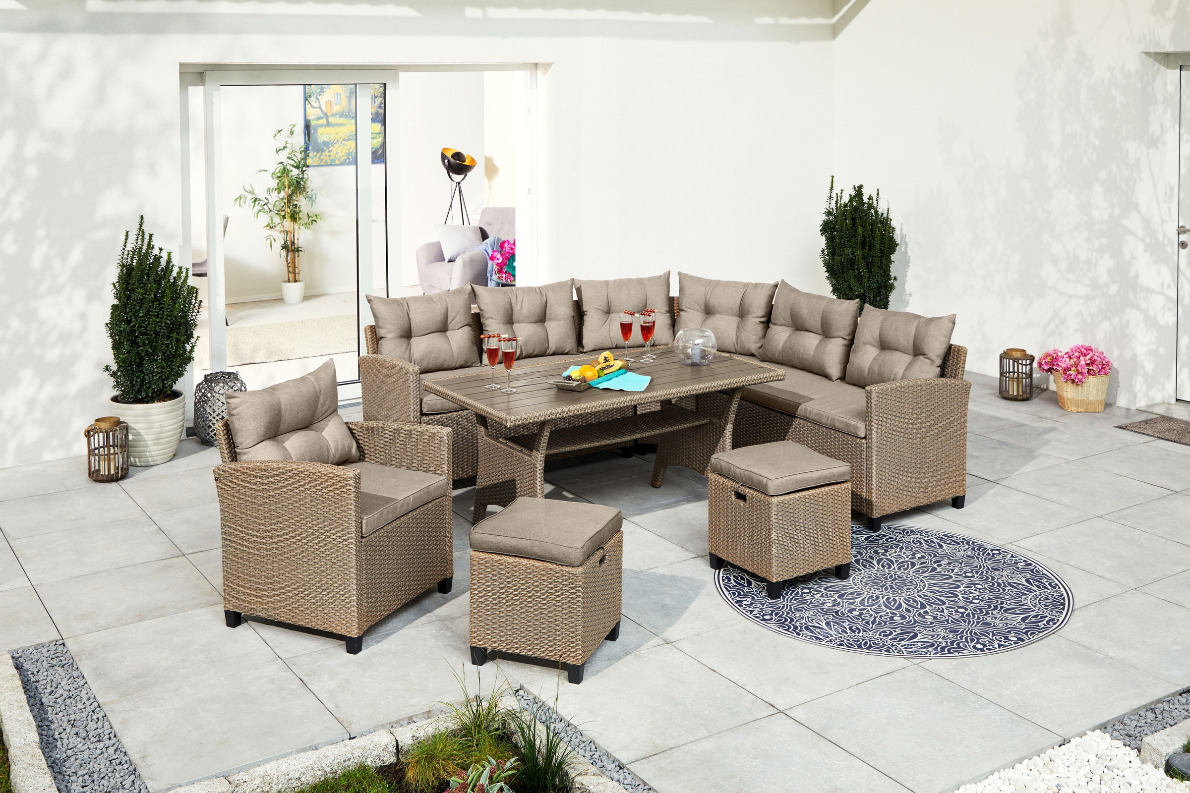 KONIFERA Gartenlounge-Set »Keros Premium« Set, 2x 2er Sofa, 1x Ecke, 1x Ses günstig online kaufen