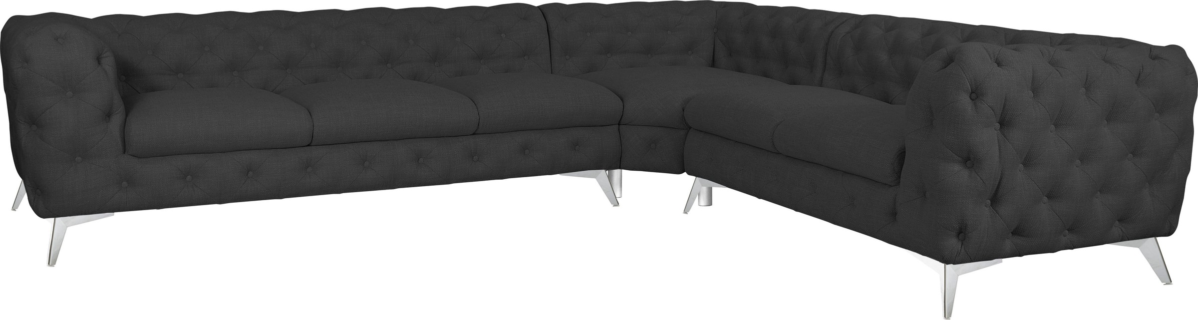 Leonique Chesterfield-Sofa »Ecksofa GLYNIS L-Form mit Wellenunterfederung, Maße B/T/H 323/264/75cm«, aufwändige Knopfheftung, moderne Chesterfield Optik, Fußfarbe wählbar