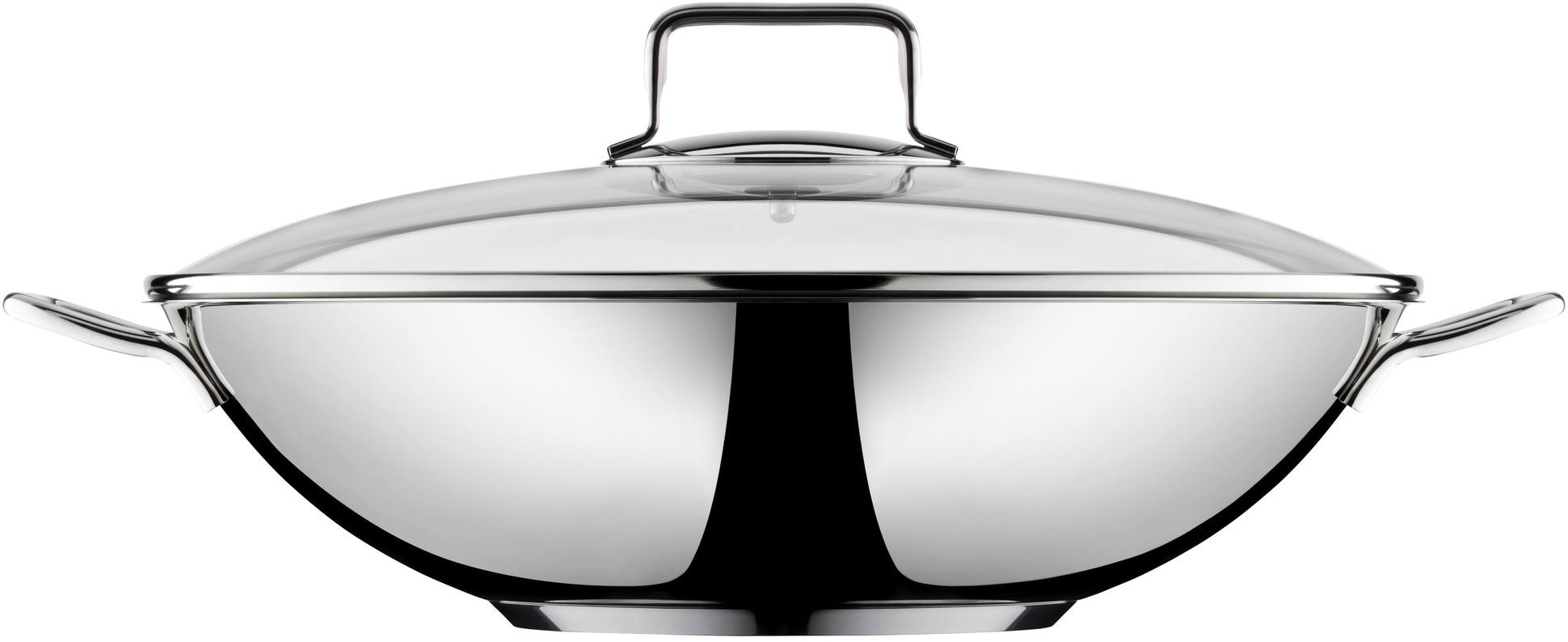 WMF Wok »Macao Wokpfanne mit Glasdeckel, Induktion«, Cromargan® Edelstahl Rostfrei 18/10, (1 tlg.), Ø 36 cm, für alle gänigen Herdarten geeignet, spülmaschinengeeignet