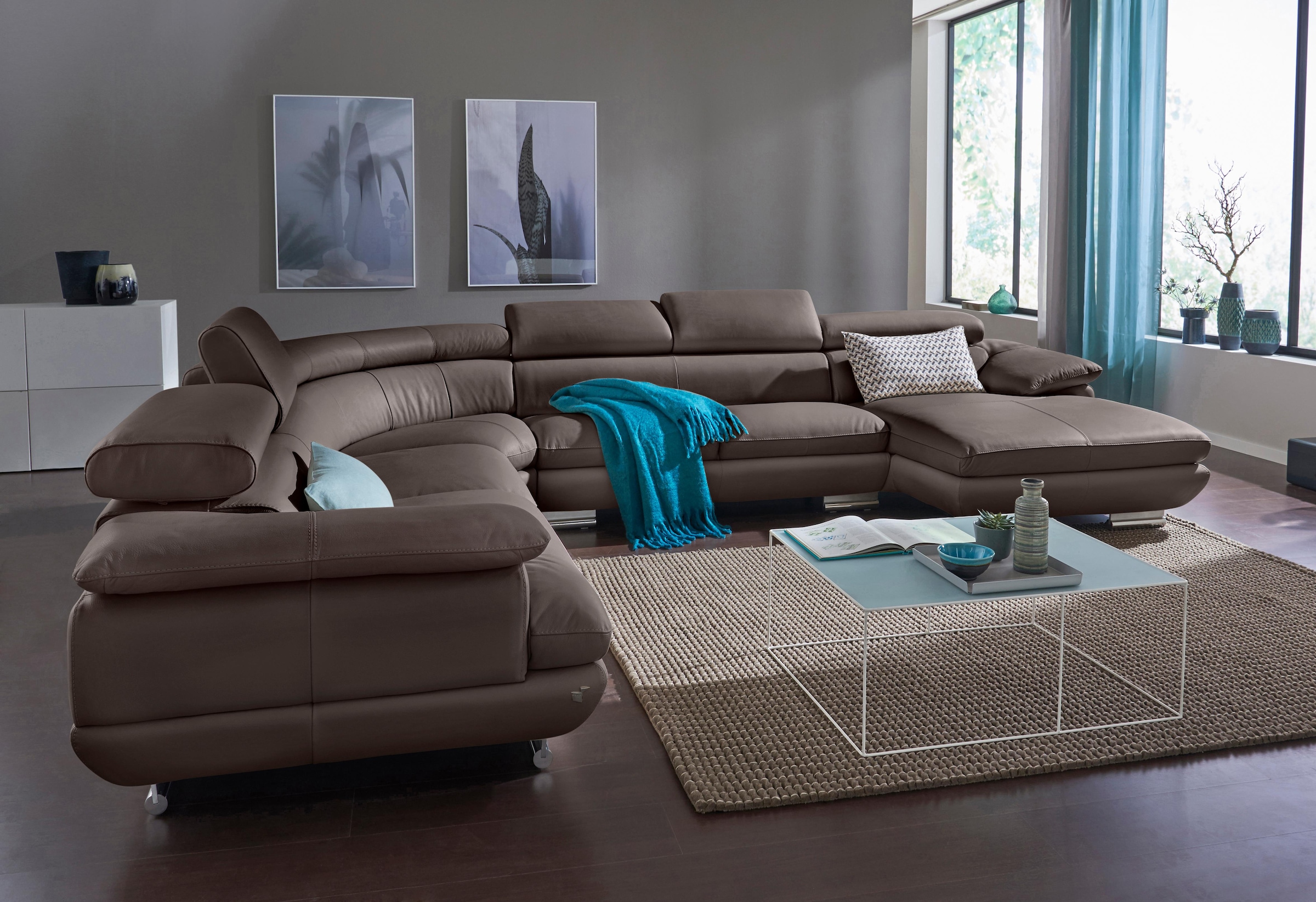 CALIA ITALIA Wohnlandschaft »Magic, italienisches Sofa zum Träumen, erstklassiger Sitzkomfort«, verstellbaren Kopfstützen zum Relaxen, in 2 Lederqualitäten, U-Form