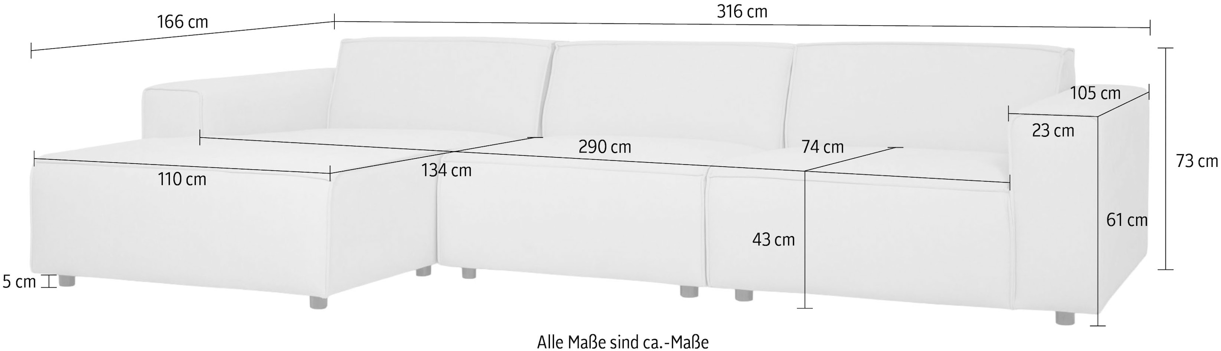 OTTO home Ecksofa »Jorrena, extra weicher Chenille-Stoff« L-Form, 3 Komfortstufen, Breite 316 cm, mit Wellenunterfederung