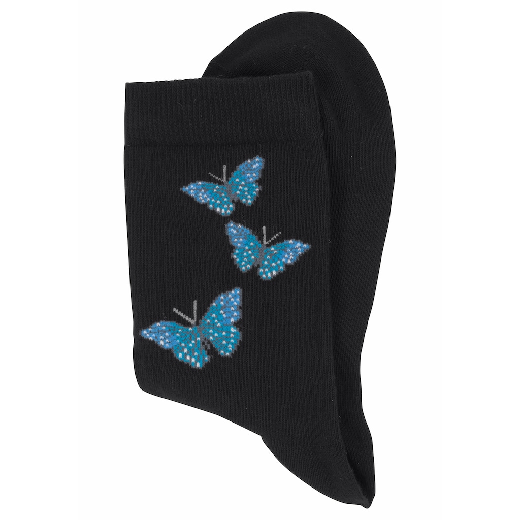 H.I.S Socken, (7 Paar), mit Schmetterlings- und Vogelmotiven
