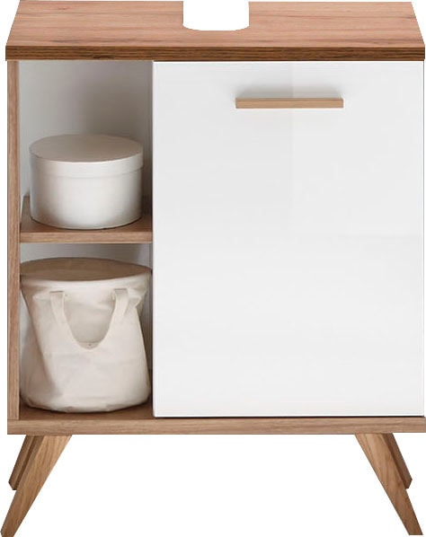 Saphir Waschbeckenunterschrank »Quickset Unterbeckenschrank mit 1 Tür, 60,5 cm breit, ohne Waschbecken«, Waschbeckenschrank inkl Türdämpfer, seitliche Ablagefächer, Holzgriffe