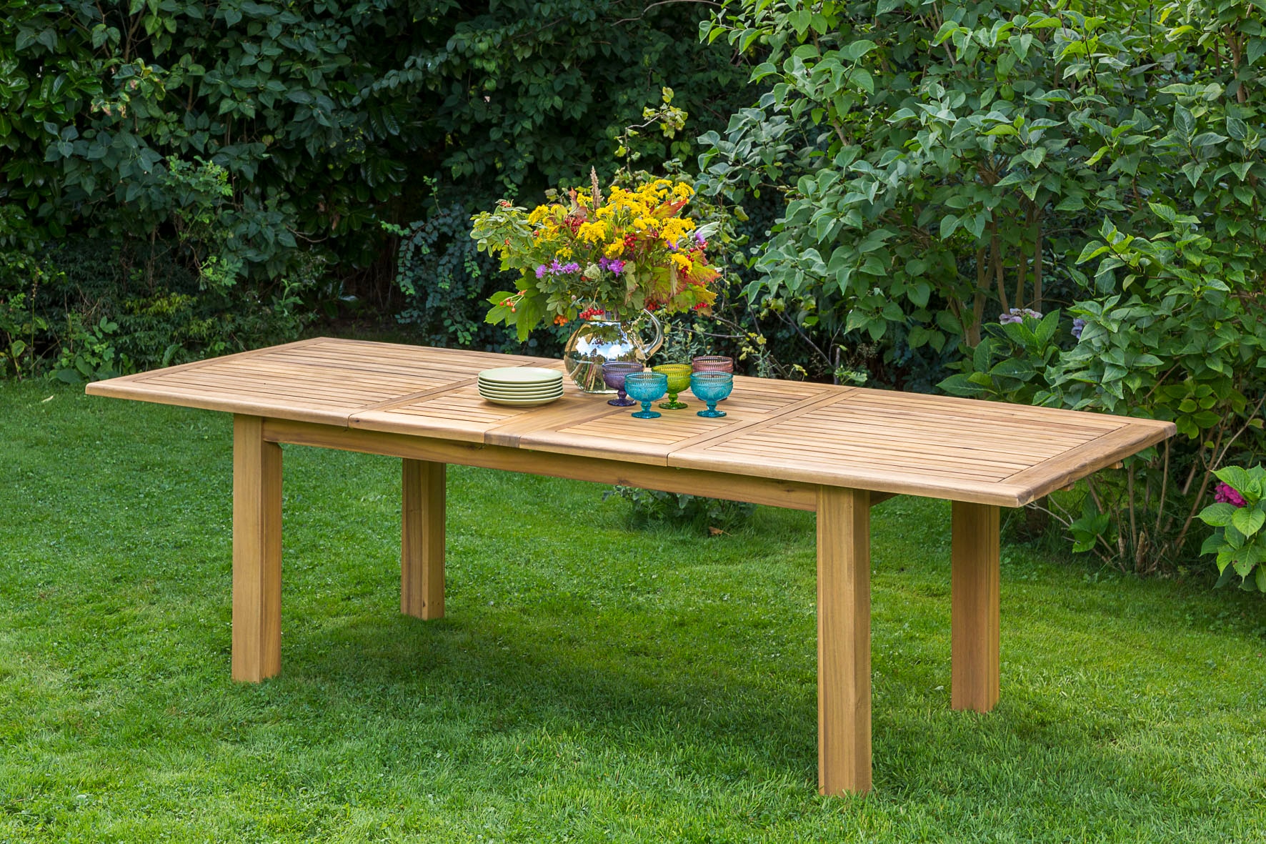 MERXX Garten-Essgruppe »»Batavia««, (Set, 17 tlg., Tisch doppelt ausziehbar: 100x 180/220/260x 75 cm), moderne Landhausoptik in warmen Holznuancen