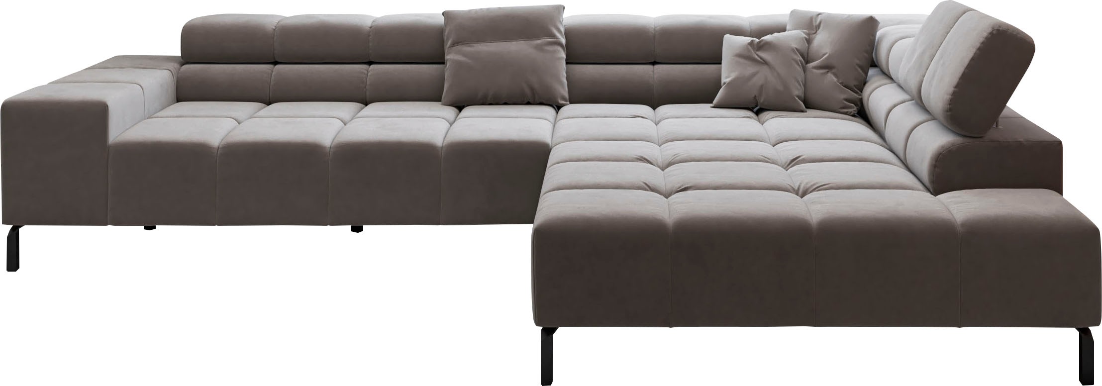 INOSIGN Ecksofa »Ancona New, wahlweise motorische Sitztiefenverstellung, auch in Cord«, feine Steppung, mit Kopfteilverstellung, 3 Zierkissen, L-Form