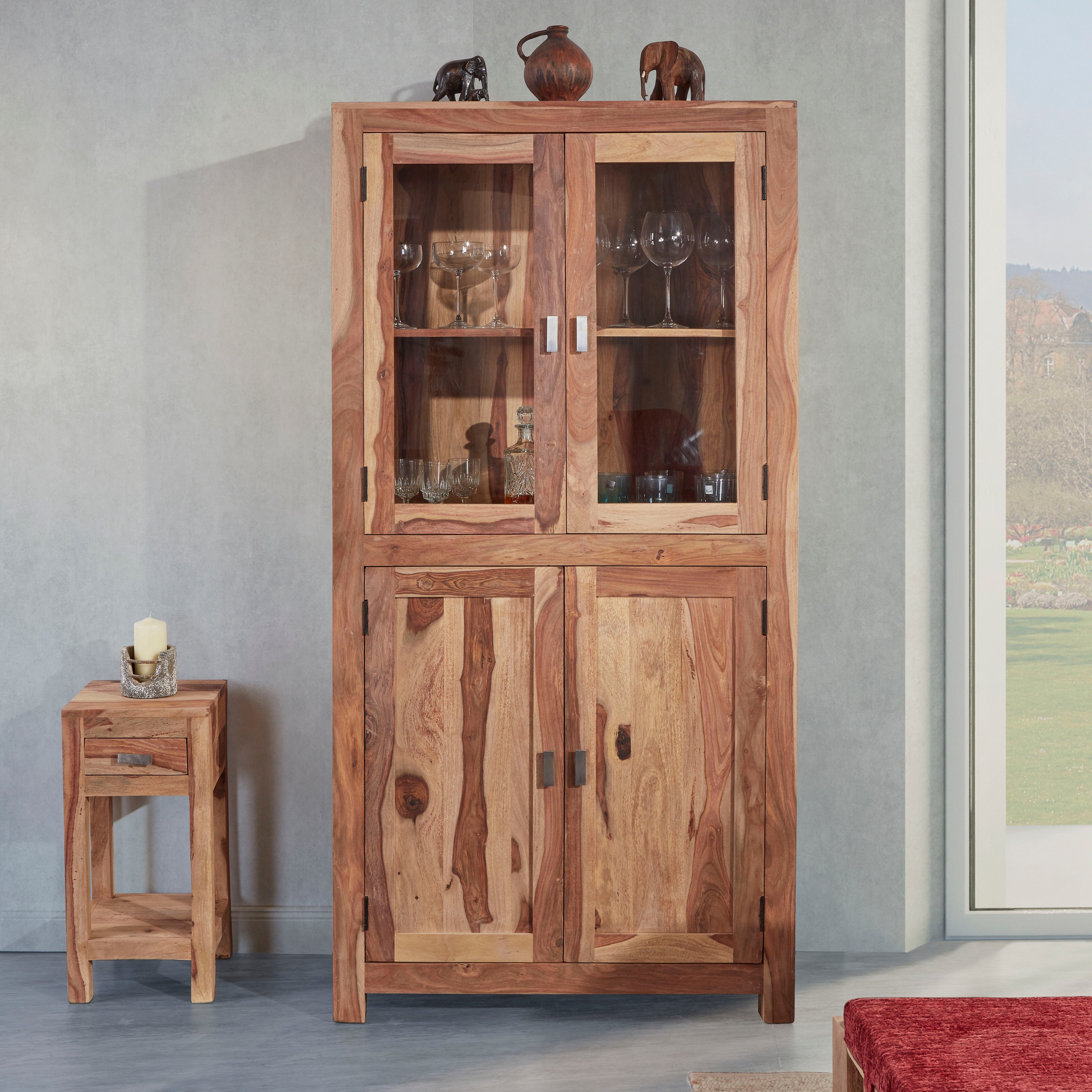 Gutmann Factory Vitrine "Inka", aus massivem Sheesham Holz, Höhe 180 cm günstig online kaufen