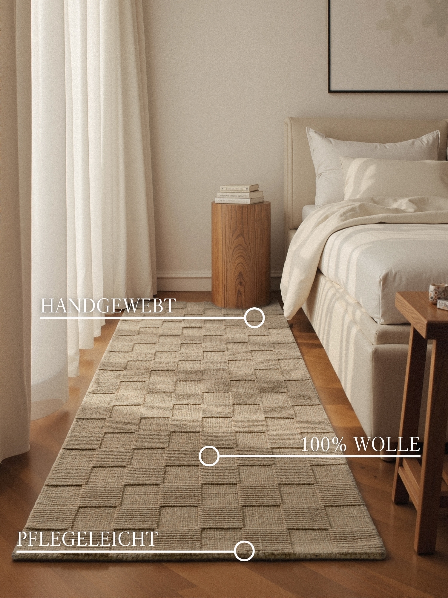 Villeroy & Boch Wollteppich »Scala« rechteckig 10 mm Höhe Handgewebt, Wolle, Kariert, Natur, 3D-Struktur, Karo, Wohnzimmer