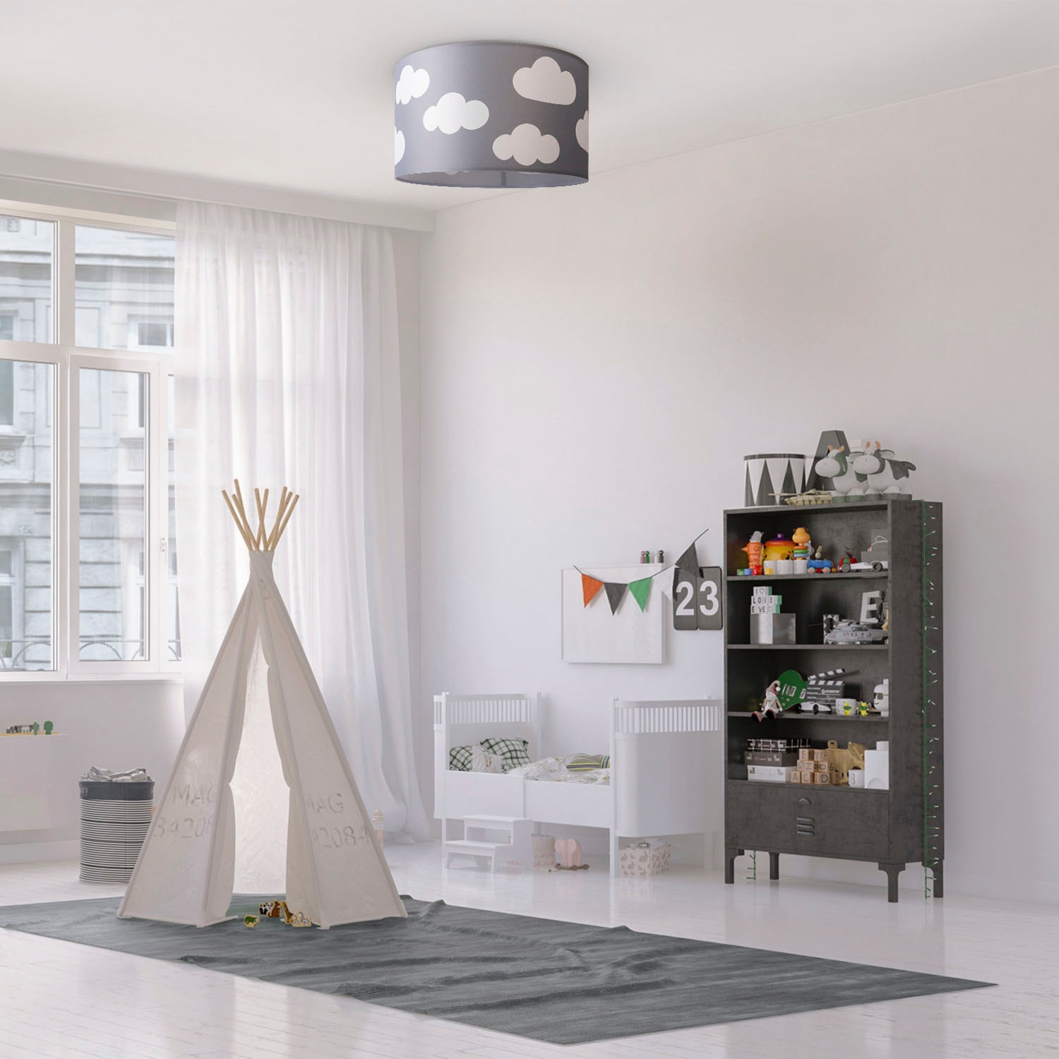 Paco Home Deckenleuchte »Hugo Cosmo«, Leuchtmittel E27 | ohne Leuchtmittel, Deckenleuchte Kinderzimmer Kinder Lampe Wolke Stoffschirm Rund E27